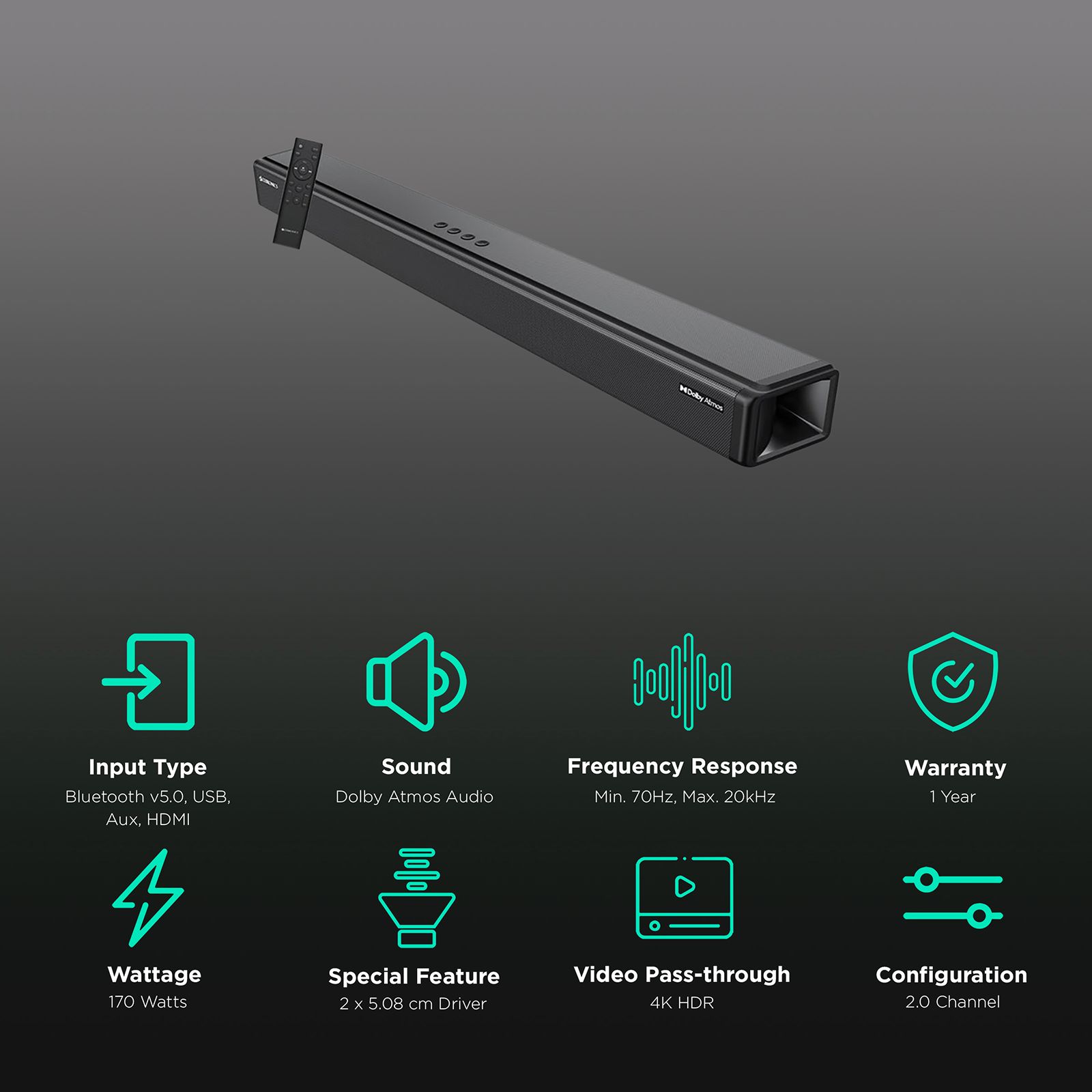ZEBRONICS Zeb-Juke Bar 3850 170W Bluetooth Soundbar with Remote (Dolby Atmos, 2.0 Channel, Black) ZEBRONICS Zeb-Juke Bar 3850 170W Bluetooth Soundbar with Remote (Dolby Atmos, 2.0 Channel, Black)_2