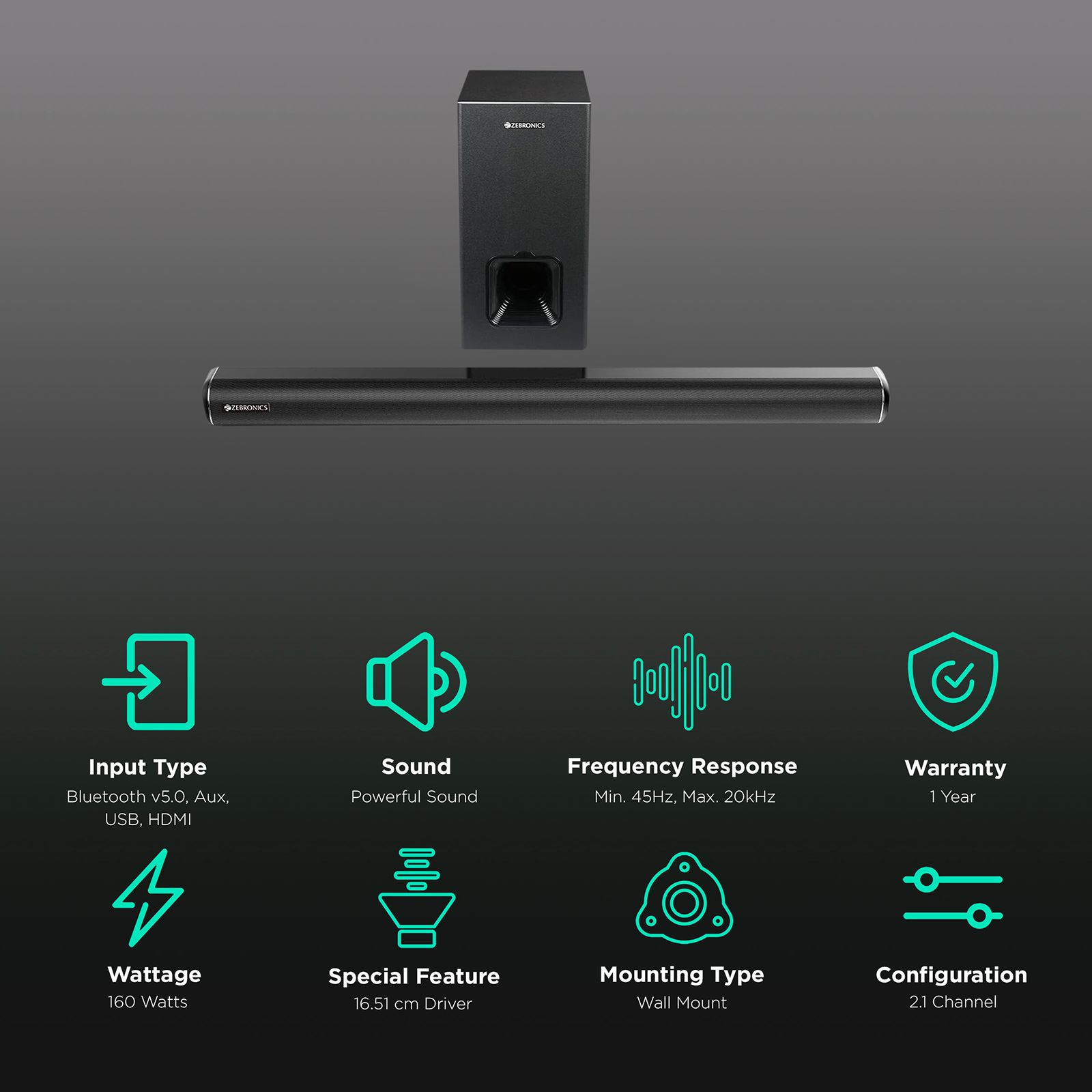 ZEBRONICS Zeb-Juke Bar 6001 DWS Pro 160W Bluetooth Soundbar with Remote (Immersive Sound, 2.1 Channel, Black) ZEBRONICS Zeb-Juke Bar 6001 DWS Pro 160W Bluetooth Soundbar with Remote (Immersive Sound, 2.1 Channel, Black)_2