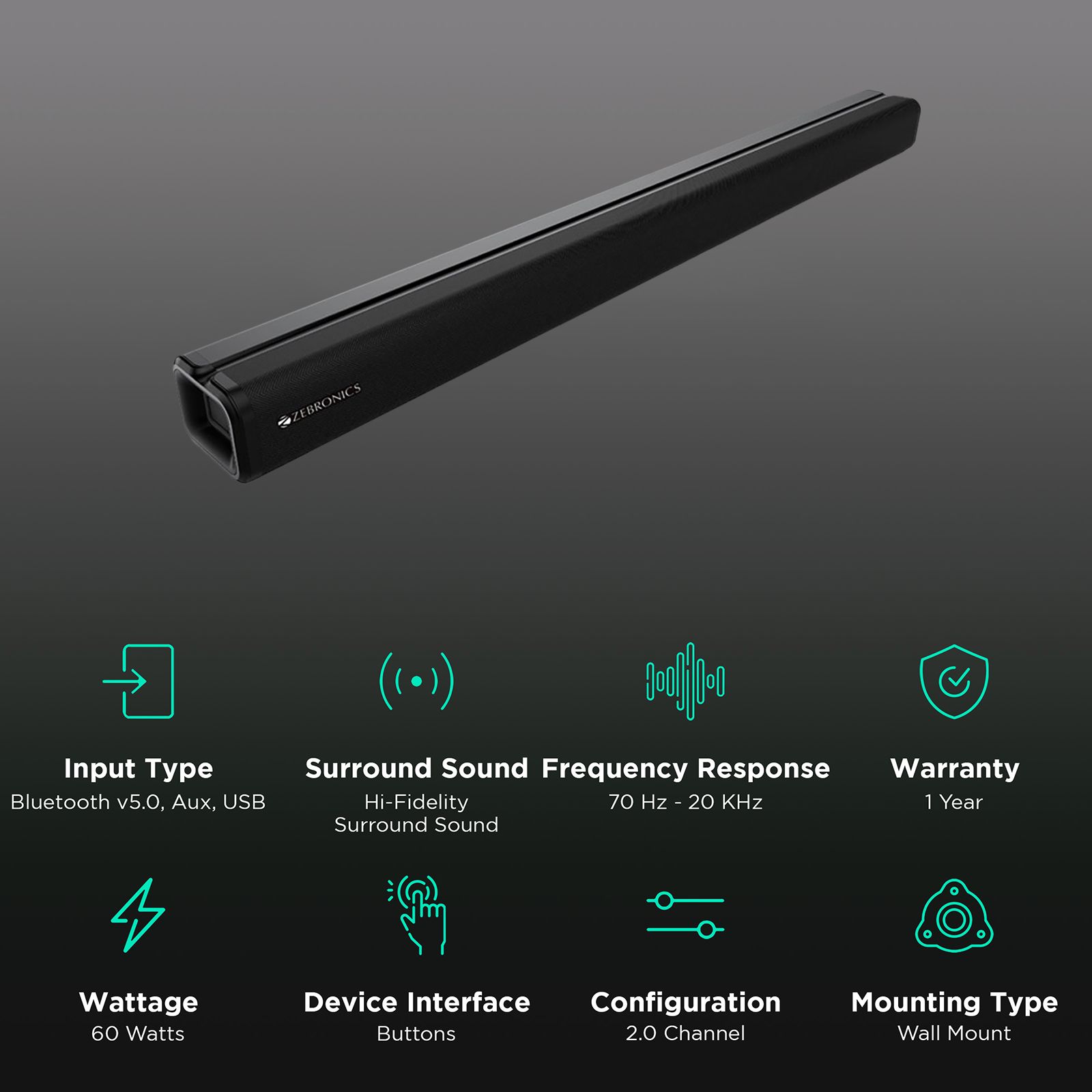 ZEBRONICS Zeb-Juke Bar 3500 60W Soundbar with Remote (Surround Sound, 2.0 Channel, Black) ZEBRONICS Zeb-Juke Bar 3500 60W Soundbar with Remote (Surround Sound, 2.0 Channel, Black)_2