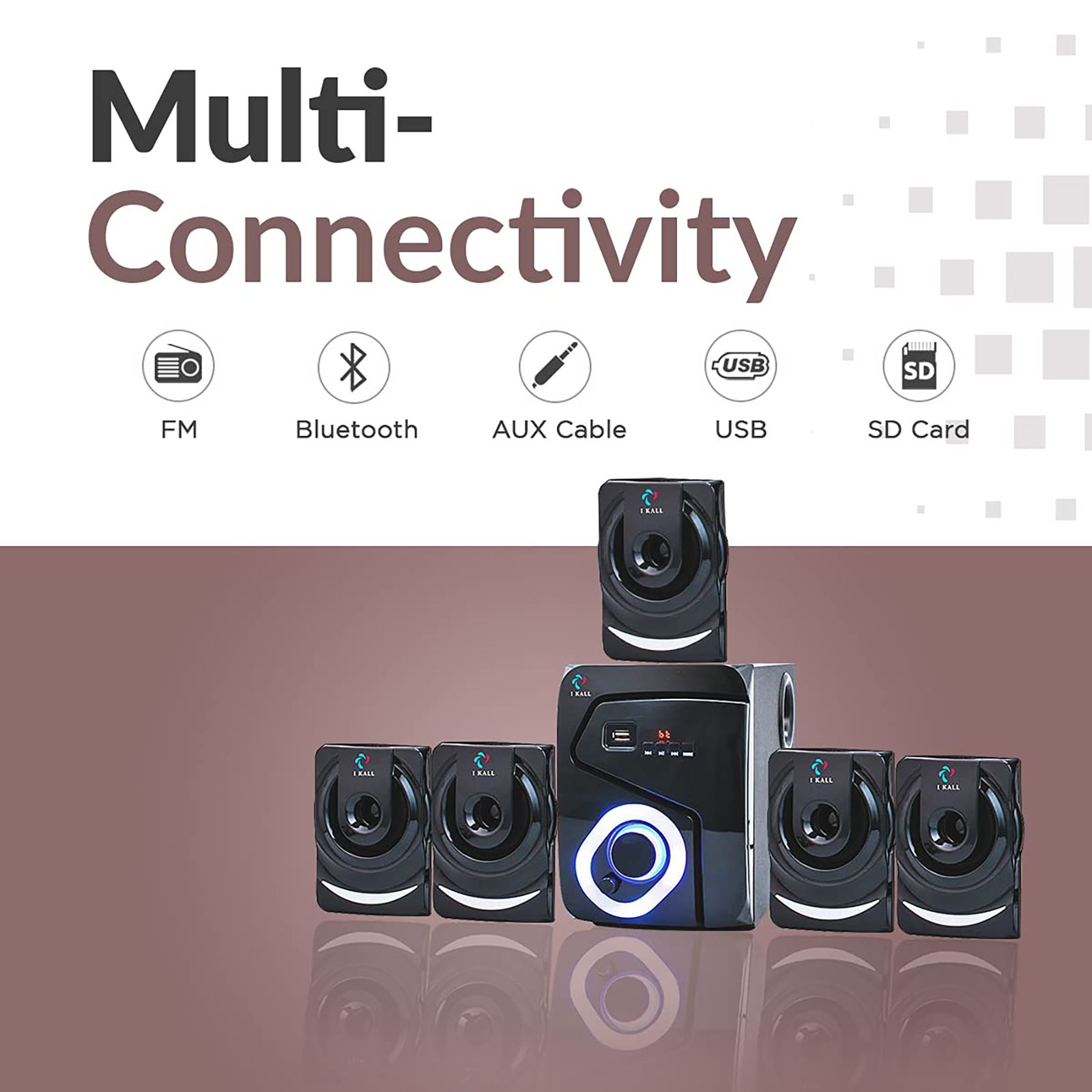 I KALL 5.1 Channel 60 Watts Multimedia Standard Home Theatre System (Wireless Music Streaming, IK-999, Black) I KALL 5.1 Channel 60 Watts Multimedia Standard Home Theatre System (Wireless Music Streaming, IK-999, Black)_7