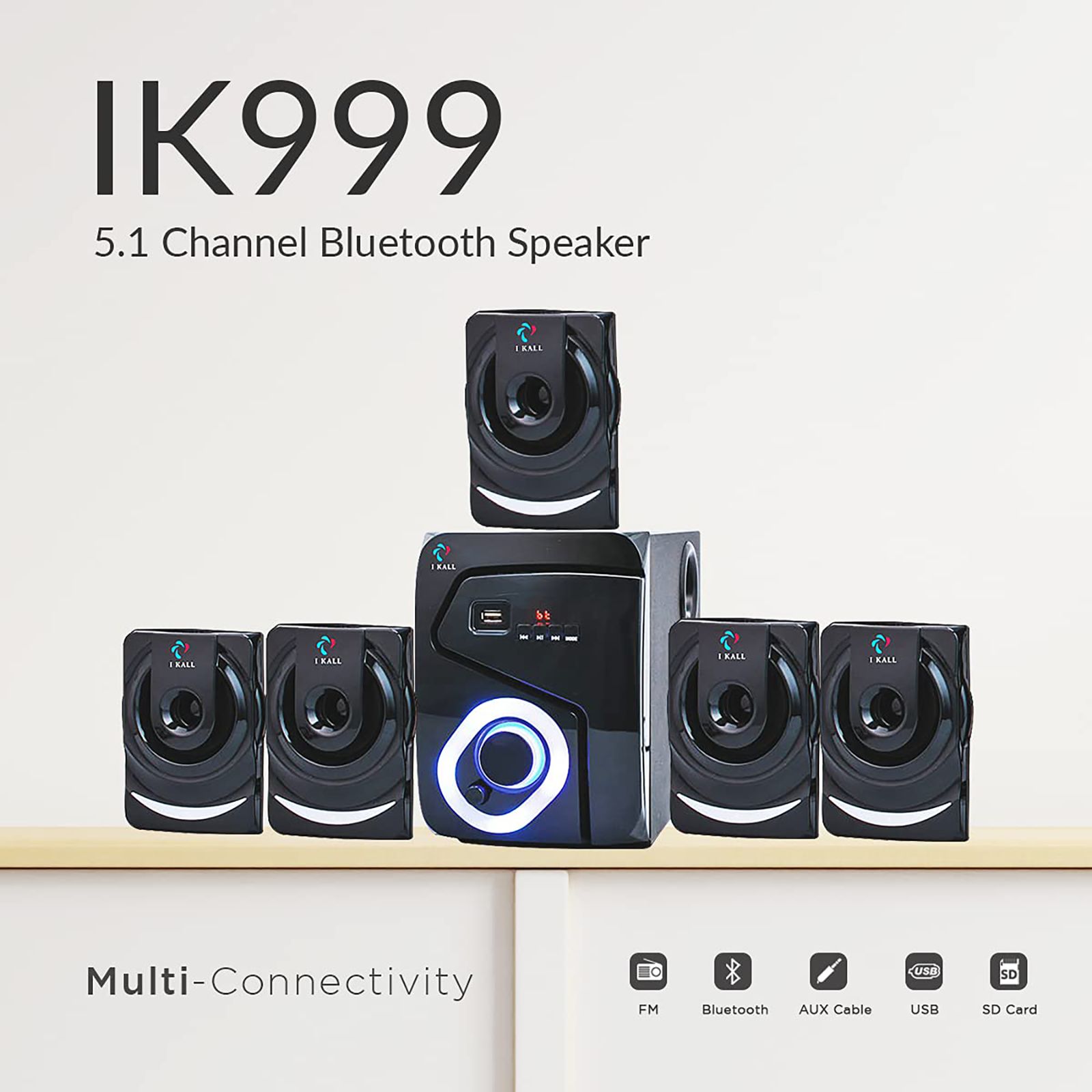 I KALL 5.1 Channel 60 Watts Multimedia Standard Home Theatre System (Wireless Music Streaming, IK-999, Black) I KALL 5.1 Channel 60 Watts Multimedia Standard Home Theatre System (Wireless Music Streaming, IK-999, Black)_4