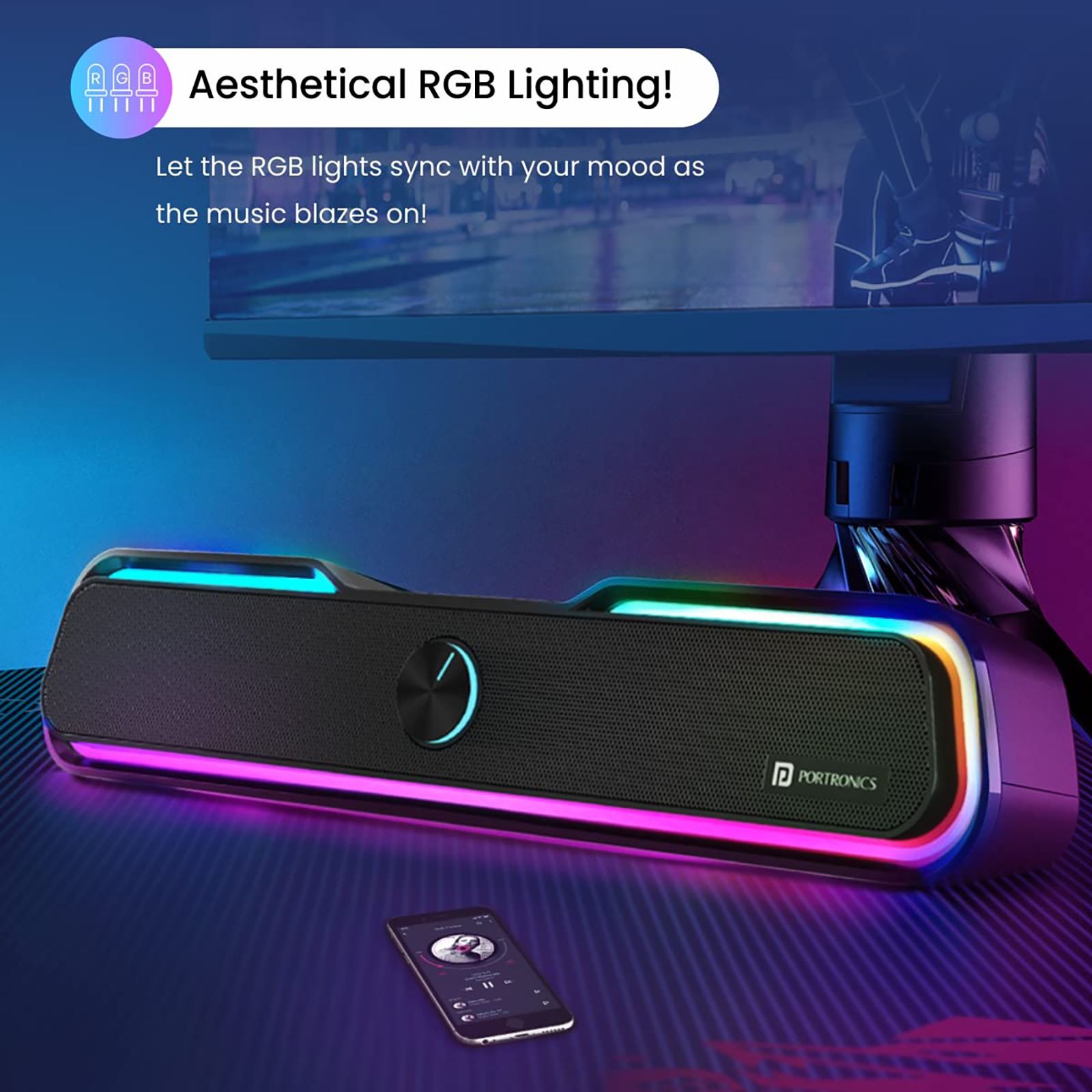 PORTRONICS Decibel 22 10W Bluetooth Soundbar (Lucid Quality of Bass, Black) PORTRONICS Decibel 22 10W Bluetooth Soundbar (Lucid Quality of Bass, Black)_7