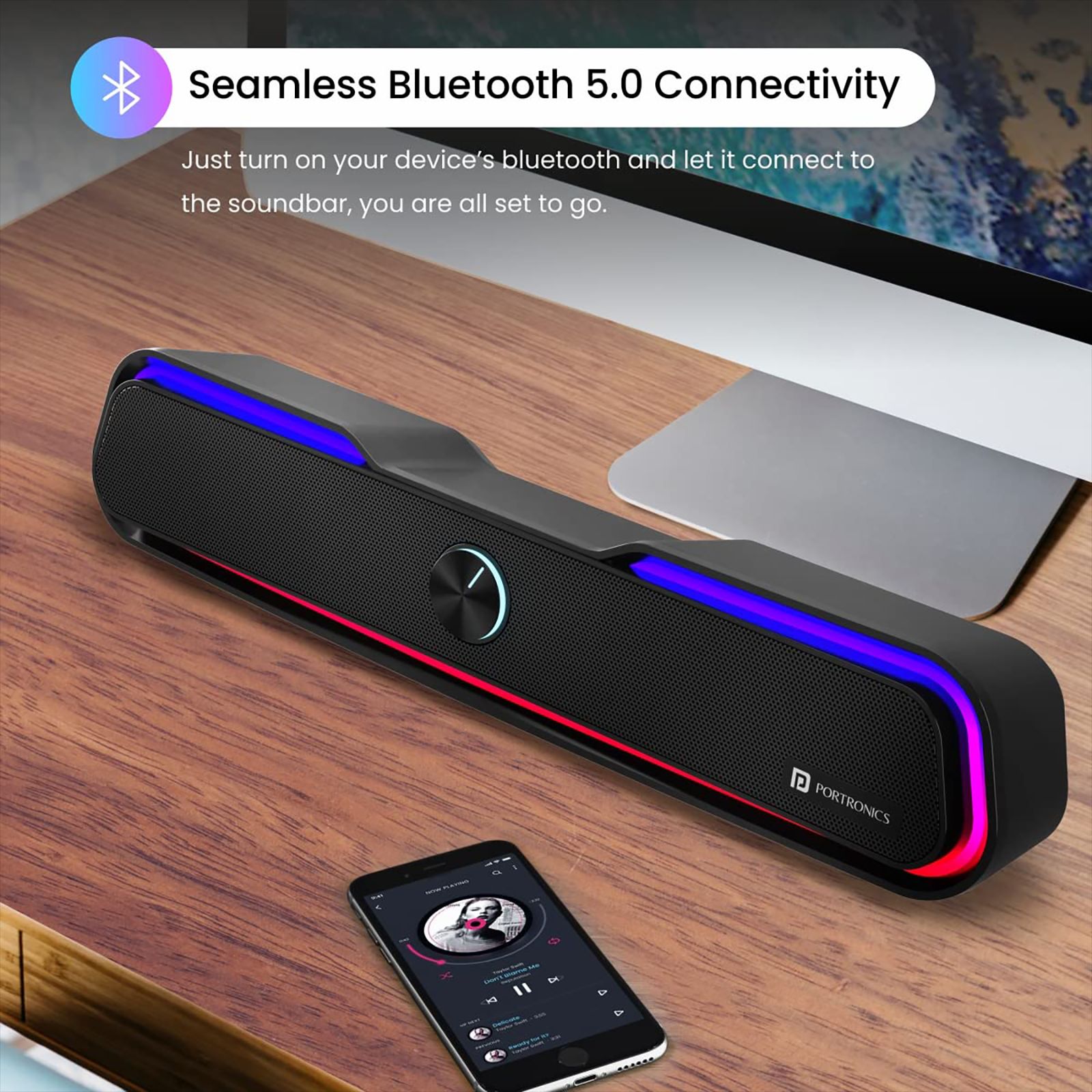 PORTRONICS Decibel 22 10W Bluetooth Soundbar (Lucid Quality of Bass, Black) PORTRONICS Decibel 22 10W Bluetooth Soundbar (Lucid Quality of Bass, Black)_8