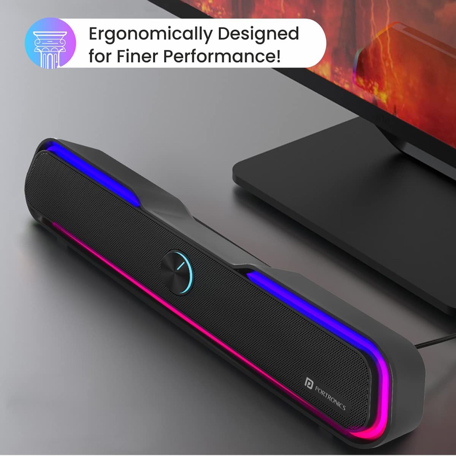 PORTRONICS Decibel 22 10W Bluetooth Soundbar (Lucid Quality of Bass, Black) PORTRONICS Decibel 22 10W Bluetooth Soundbar (Lucid Quality of Bass, Black)_10
