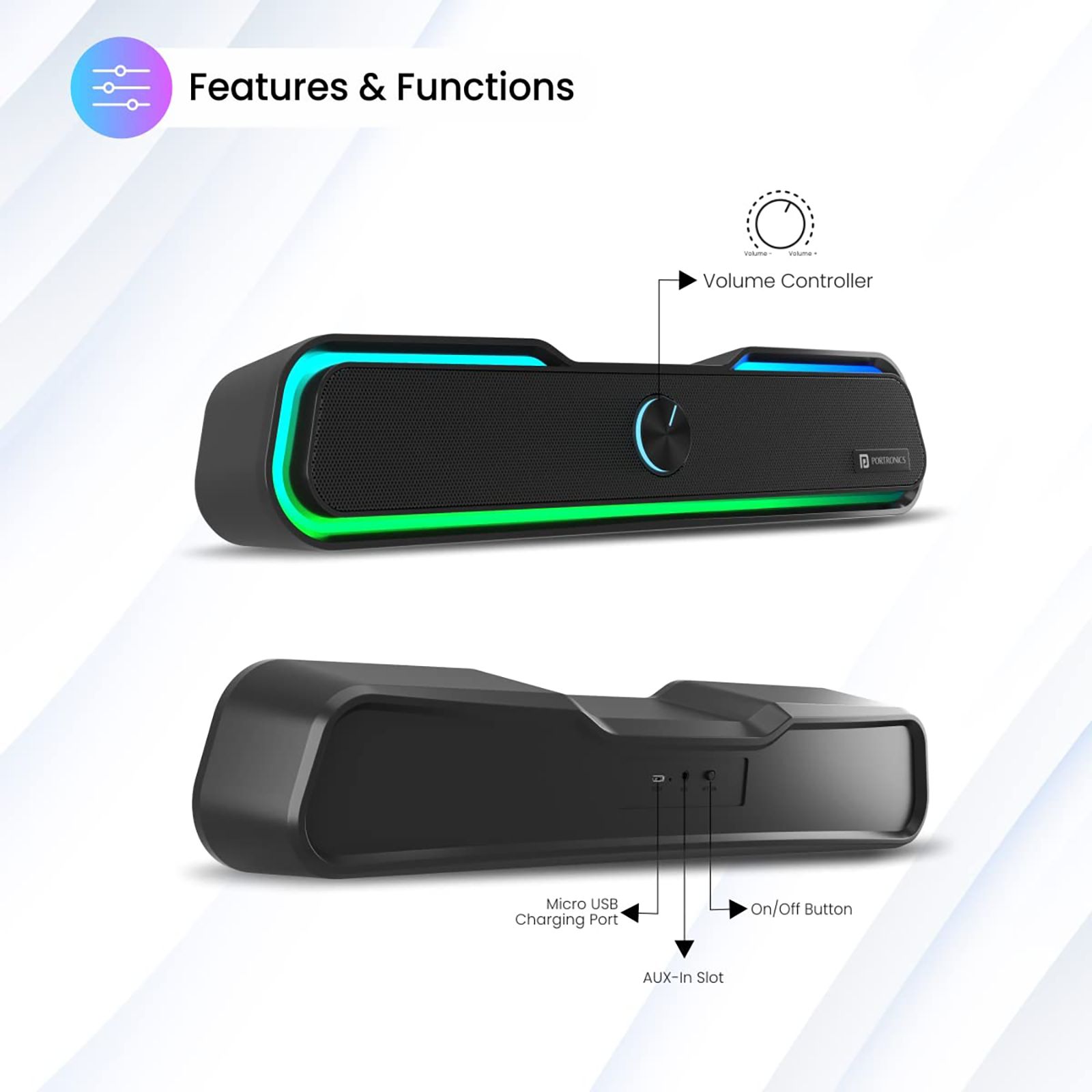 PORTRONICS Decibel 22 10W Bluetooth Soundbar (Lucid Quality of Bass, Black) PORTRONICS Decibel 22 10W Bluetooth Soundbar (Lucid Quality of Bass, Black)_11