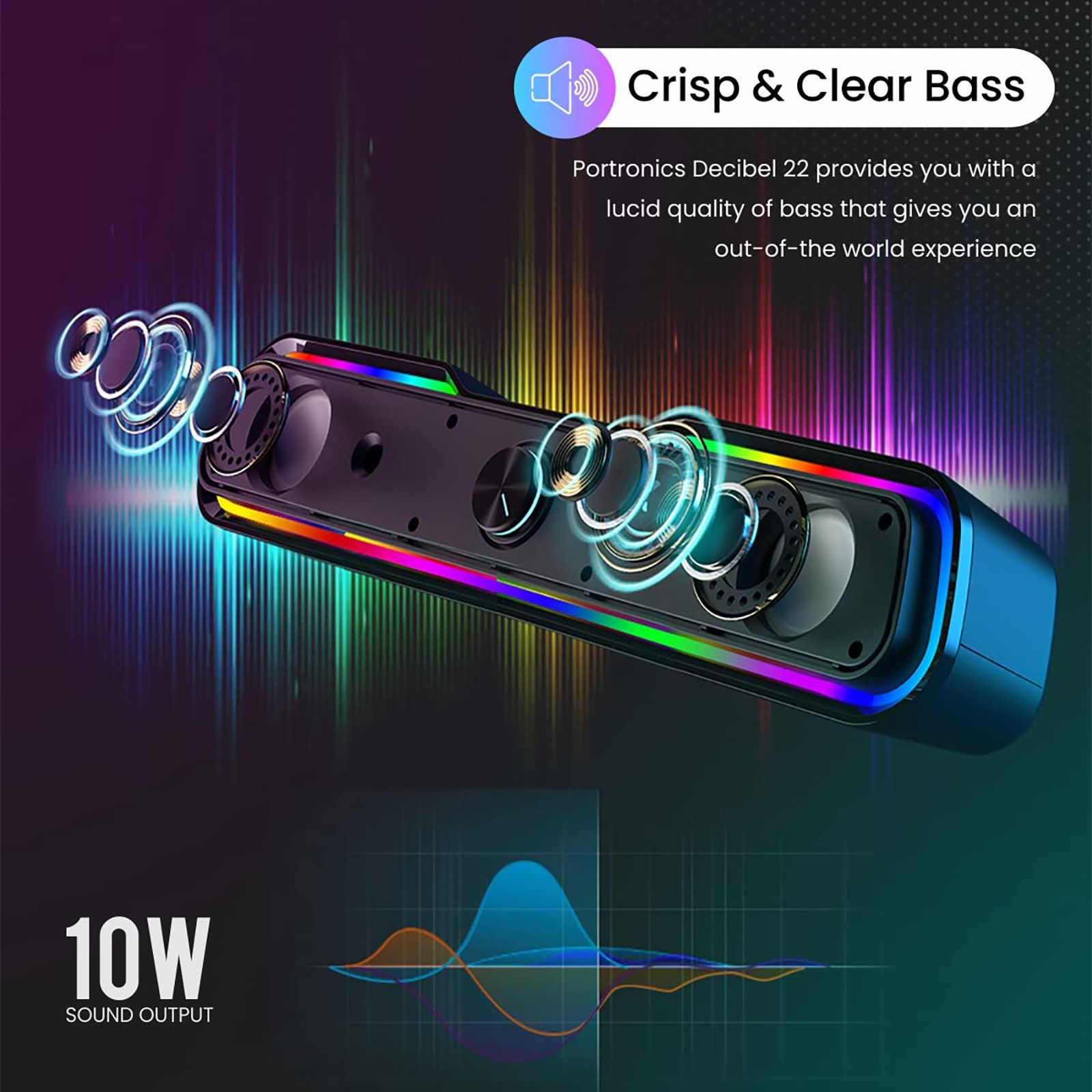 PORTRONICS Decibel 22 10W Bluetooth Soundbar (Lucid Quality of Bass, Black) PORTRONICS Decibel 22 10W Bluetooth Soundbar (Lucid Quality of Bass, Black)_6