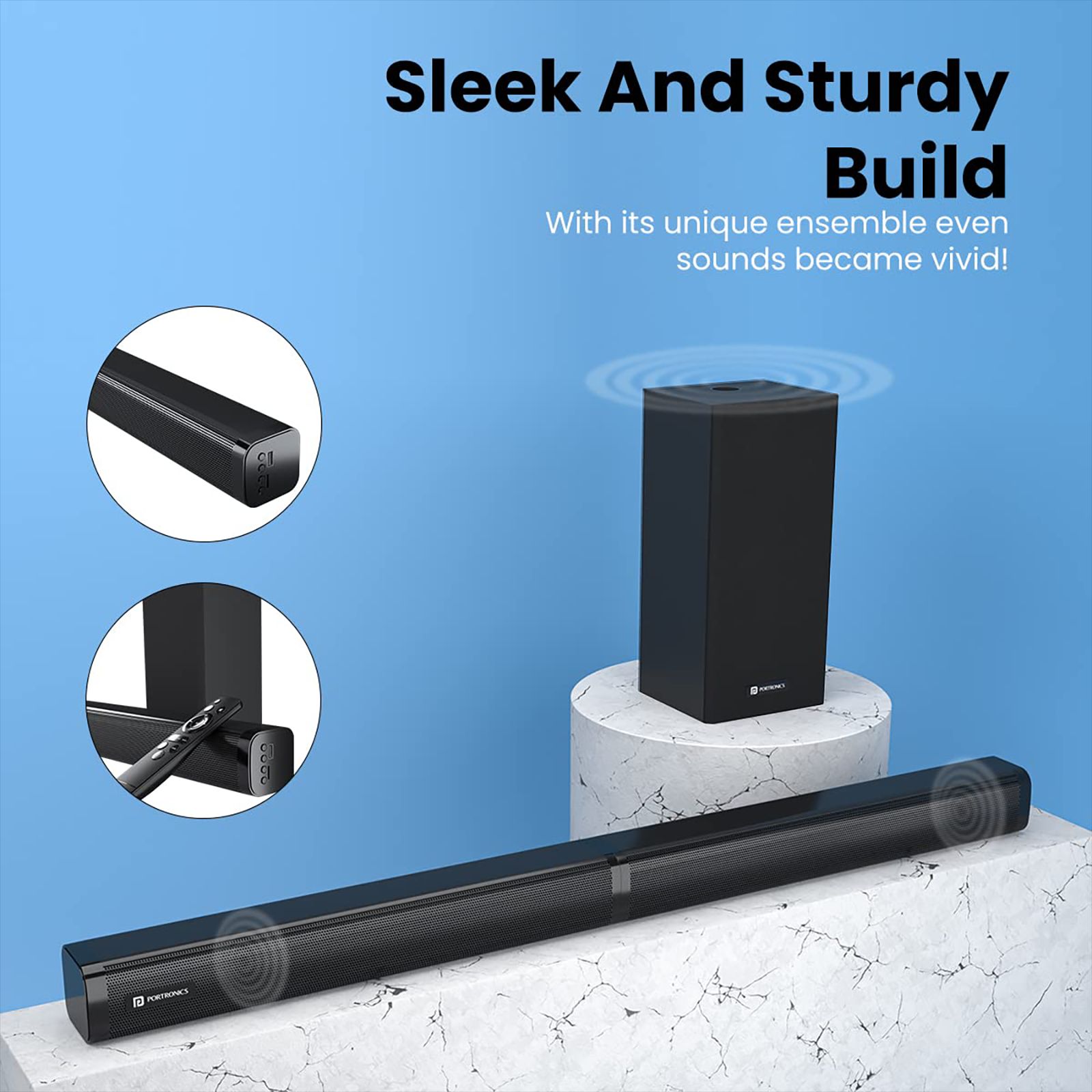 PORTRONICS Pure Sound 103 100W Bluetooth Soundbar with Remote (Lucid Quality of Bass, Black) PORTRONICS Pure Sound 103 100W Bluetooth Soundbar with Remote (Lucid Quality of Bass, Black)_9