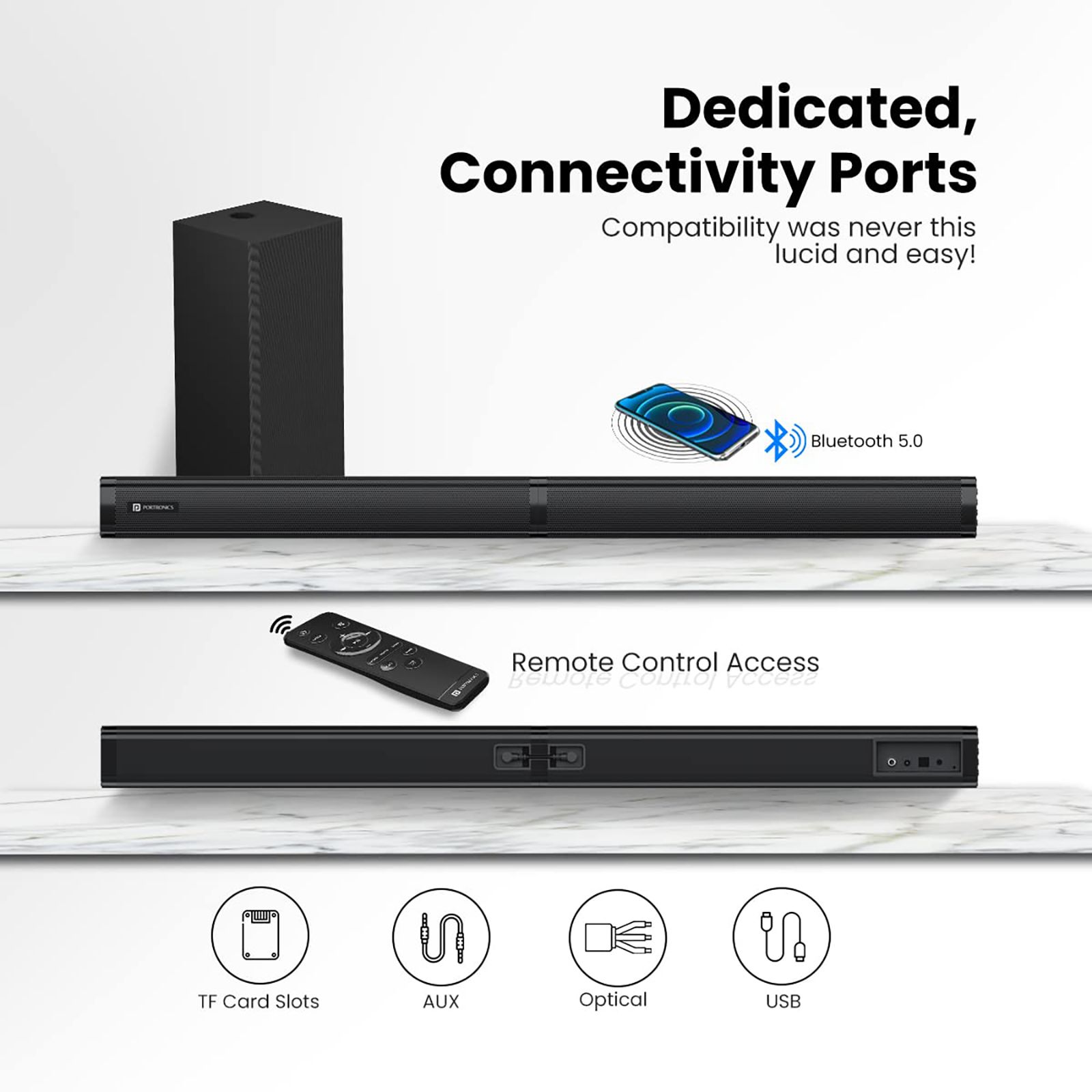 PORTRONICS Pure Sound 103 100W Bluetooth Soundbar with Remote (Lucid Quality of Bass, Black) PORTRONICS Pure Sound 103 100W Bluetooth Soundbar with Remote (Lucid Quality of Bass, Black)_12