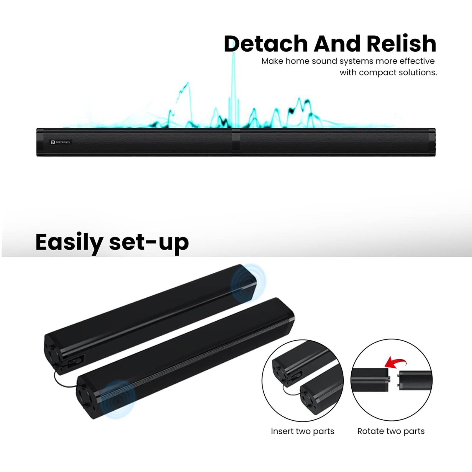 PORTRONICS Pure Sound 103 100W Bluetooth Soundbar with Remote (Lucid Quality of Bass, Black) PORTRONICS Pure Sound 103 100W Bluetooth Soundbar with Remote (Lucid Quality of Bass, Black)_13