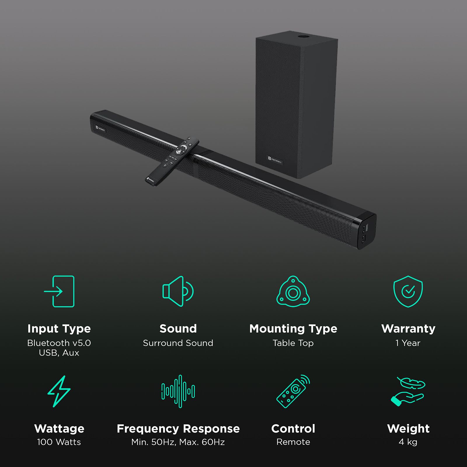 PORTRONICS Pure Sound 103 100W Bluetooth Soundbar with Remote (Lucid Quality of Bass, Black) PORTRONICS Pure Sound 103 100W Bluetooth Soundbar with Remote (Lucid Quality of Bass, Black)_2