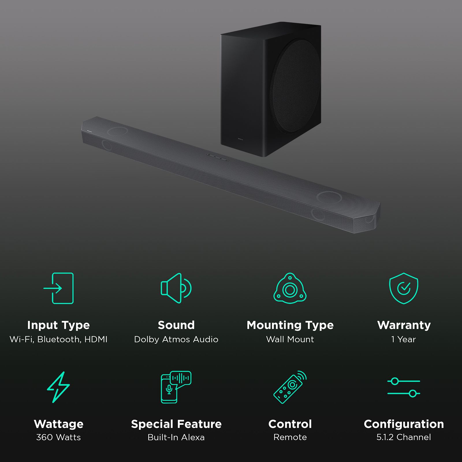 SAMSUNG HW-Q800B/XL 360W Bluetooth Soundbar with Remote (Dolby Atmos Audio, 5.1.2 Channel, Black) SAMSUNG HW-Q800B/XL 360W Bluetooth Soundbar with Remote (Dolby Atmos Audio, 5.1.2 Channel, Black)_2