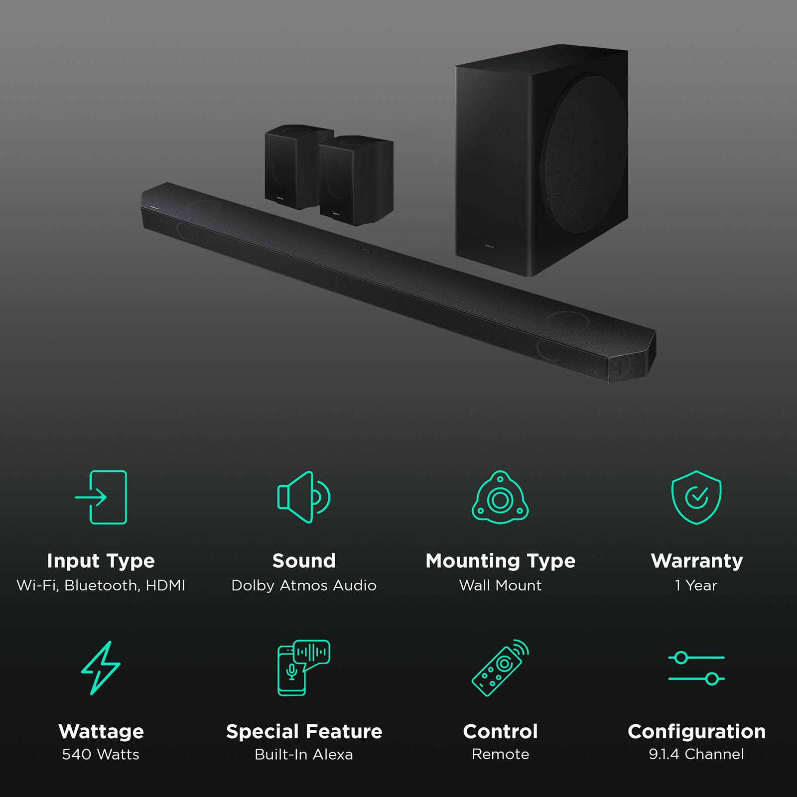 SAMSUNG HW-Q930B/XL 540W Bluetooth Soundbar with Remote (Dolby Atmos Audio, 9.1.4 Channel, Black) SAMSUNG HW-Q930B/XL 540W Bluetooth Soundbar with Remote (Dolby Atmos Audio, 9.1.4 Channel, Black)_2