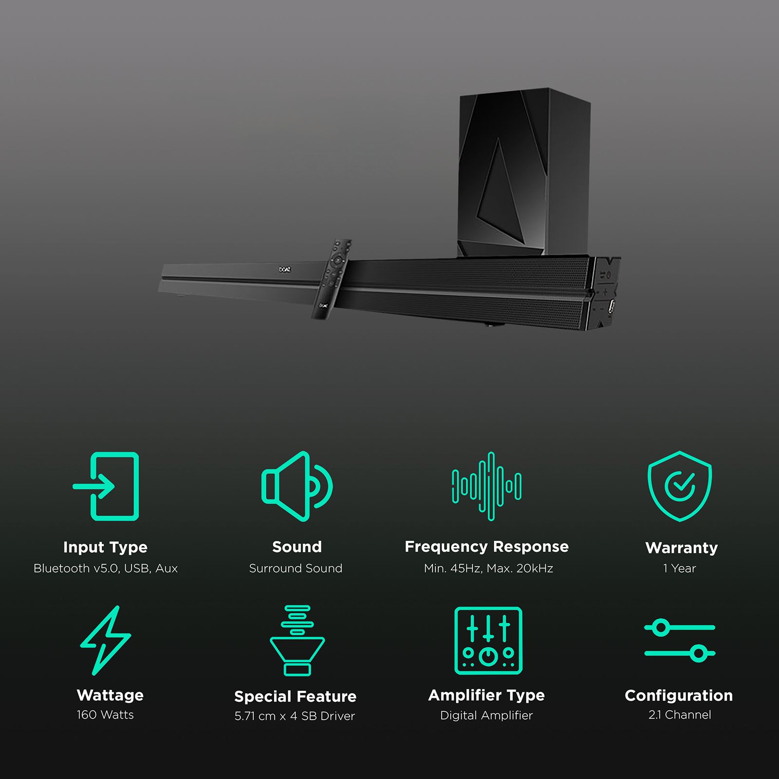 boAt Aavante Bar 2050 160W Bluetooth Soundbar with Remote (Surround Sound, 2.1 Channel, Black)_2