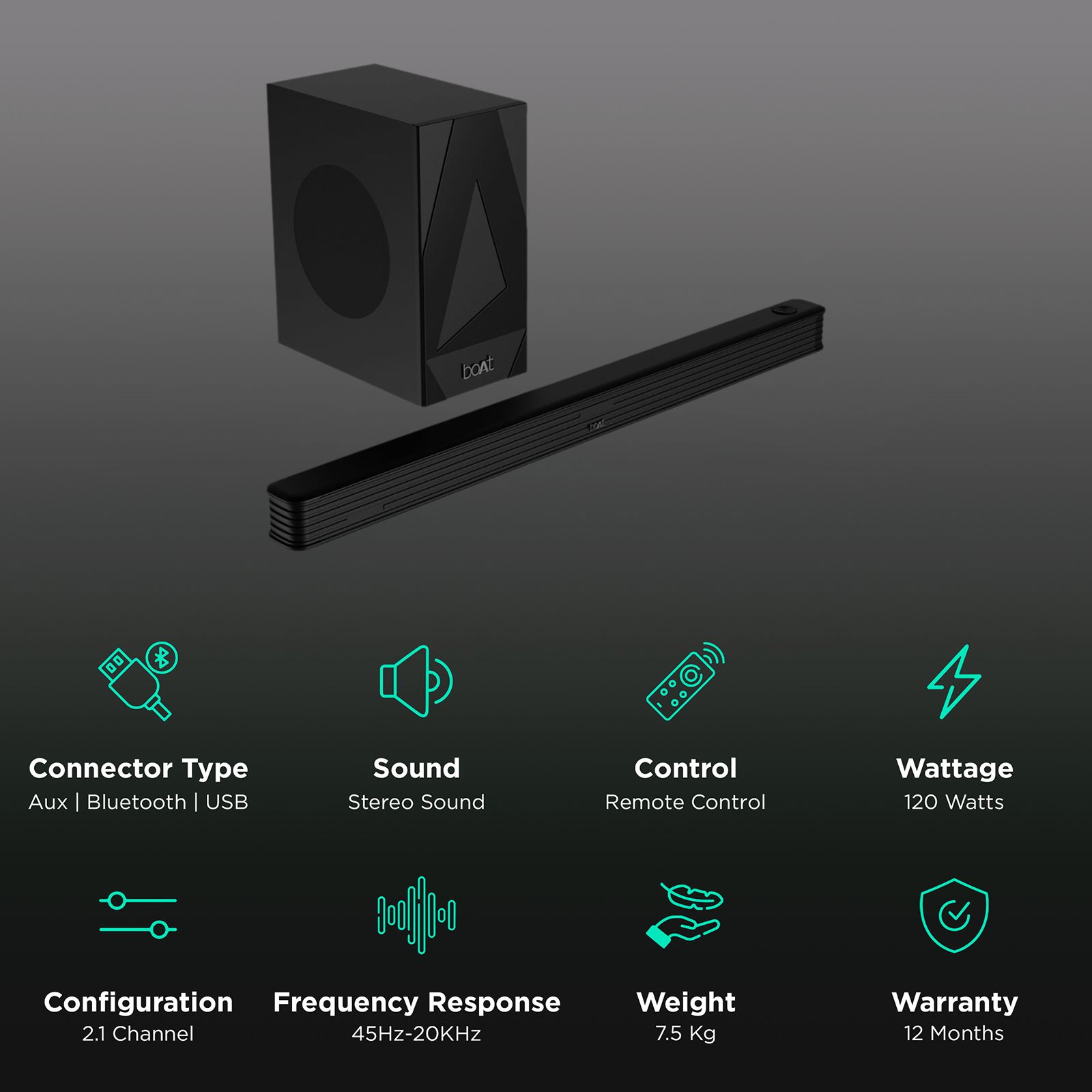 boAt Aavante Bar 1800 v2 120 Watts Bluetooth Sound Bar with Remote (2.1 Channel, Black)_2
