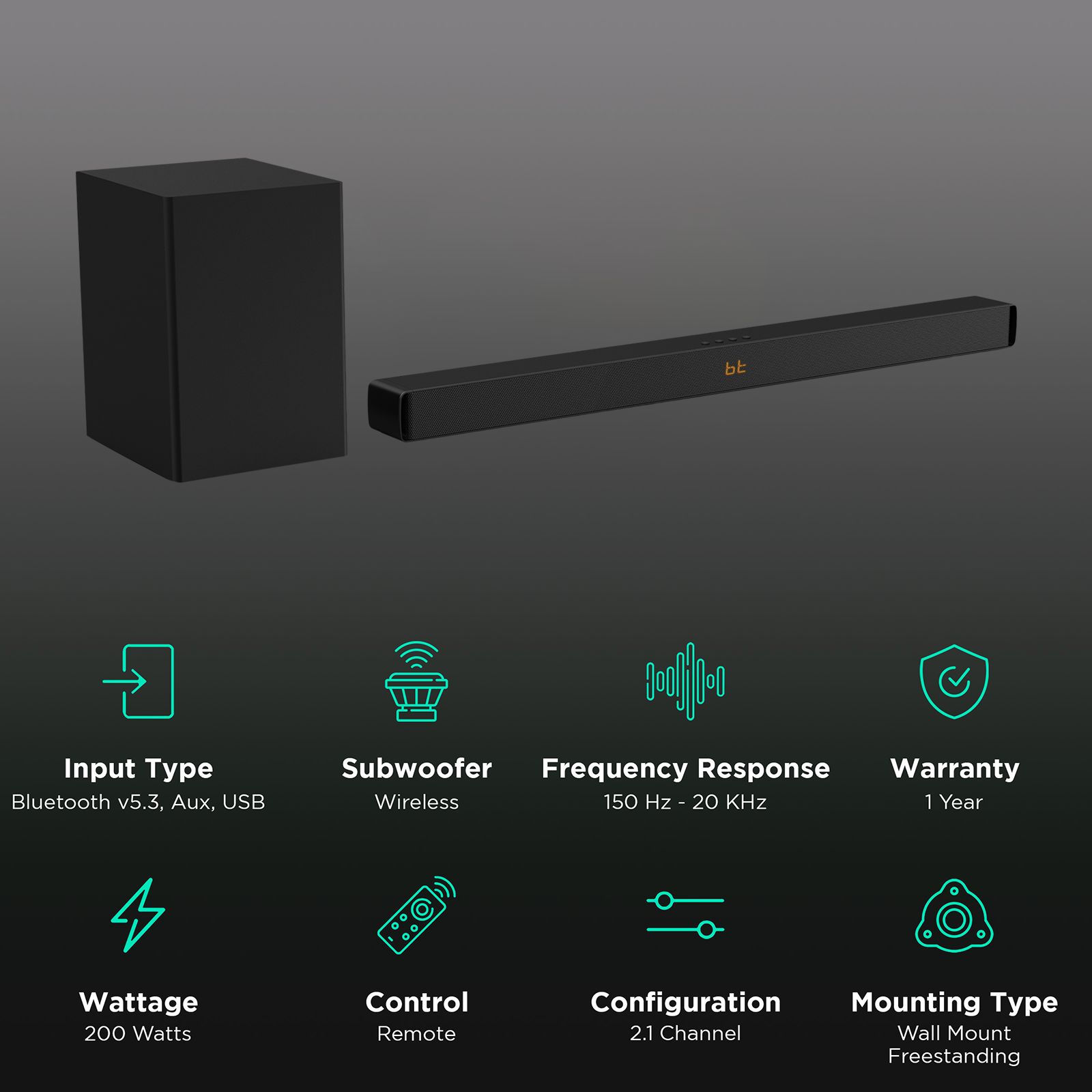 Croma 200W Soundbar with Remote (Wireless Subwoofer, 2.1 Channel, Black) Croma 200W Soundbar with Remote (Wireless Subwoofer, 2.1 Channel, Black)_2
