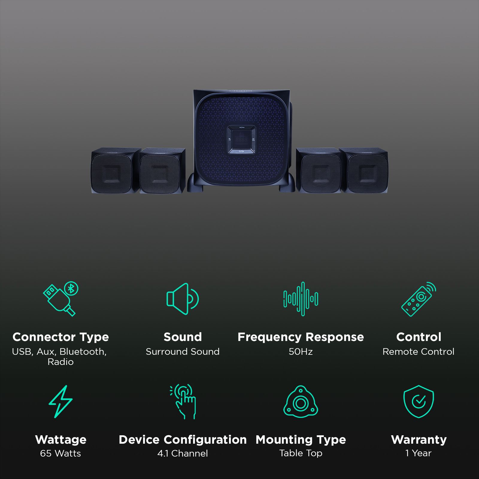 Croma 65W Bluetooth Home Theatre with Remote (Surround Sound, 4.1 Channel, Black)_2