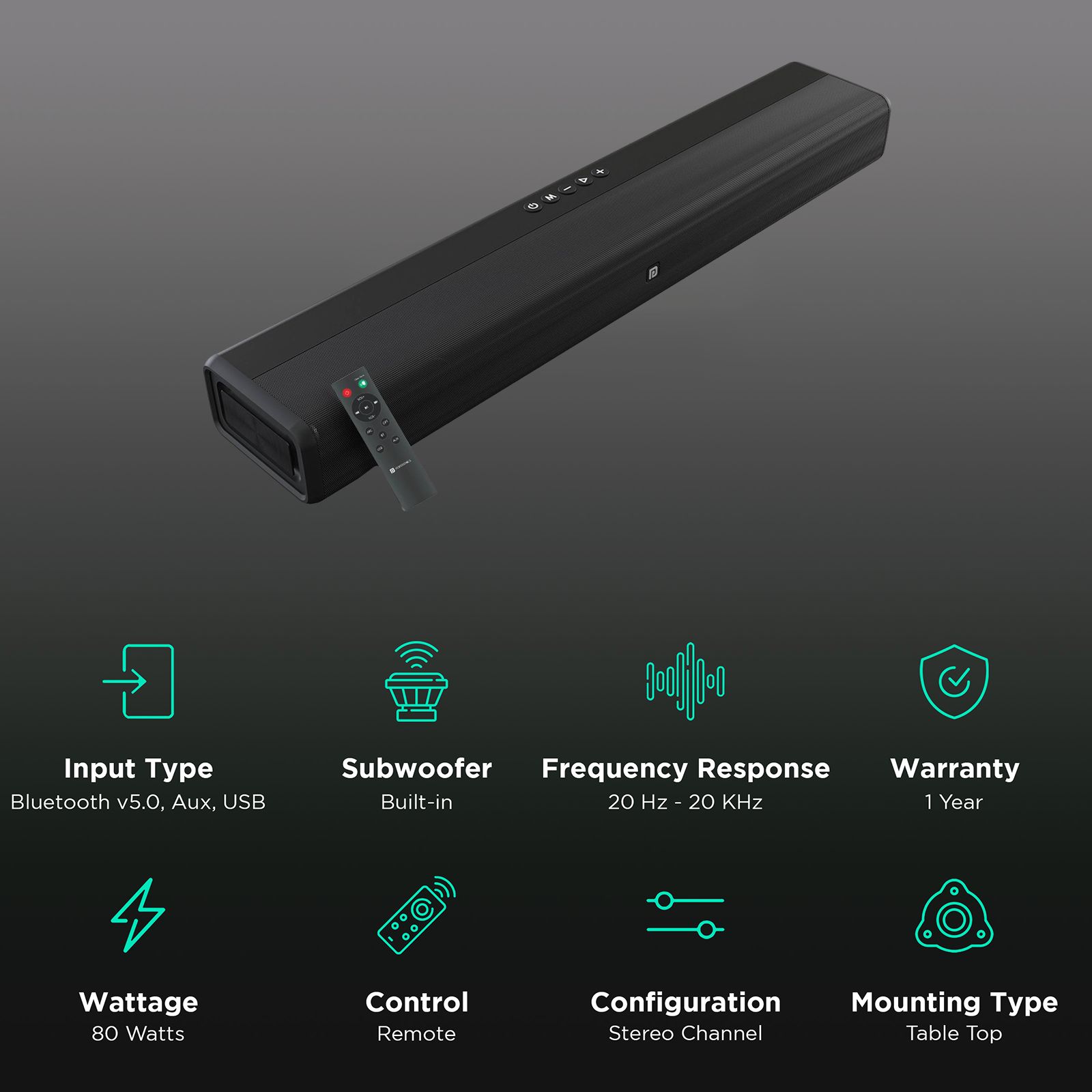 PORTRONICS Sound Slick III 80W Soundbar with Remote (Powerful Sound, Stereo Channel, Black) PORTRONICS Sound Slick III 80W Soundbar with Remote (Powerful Sound, Stereo Channel, Black)_2