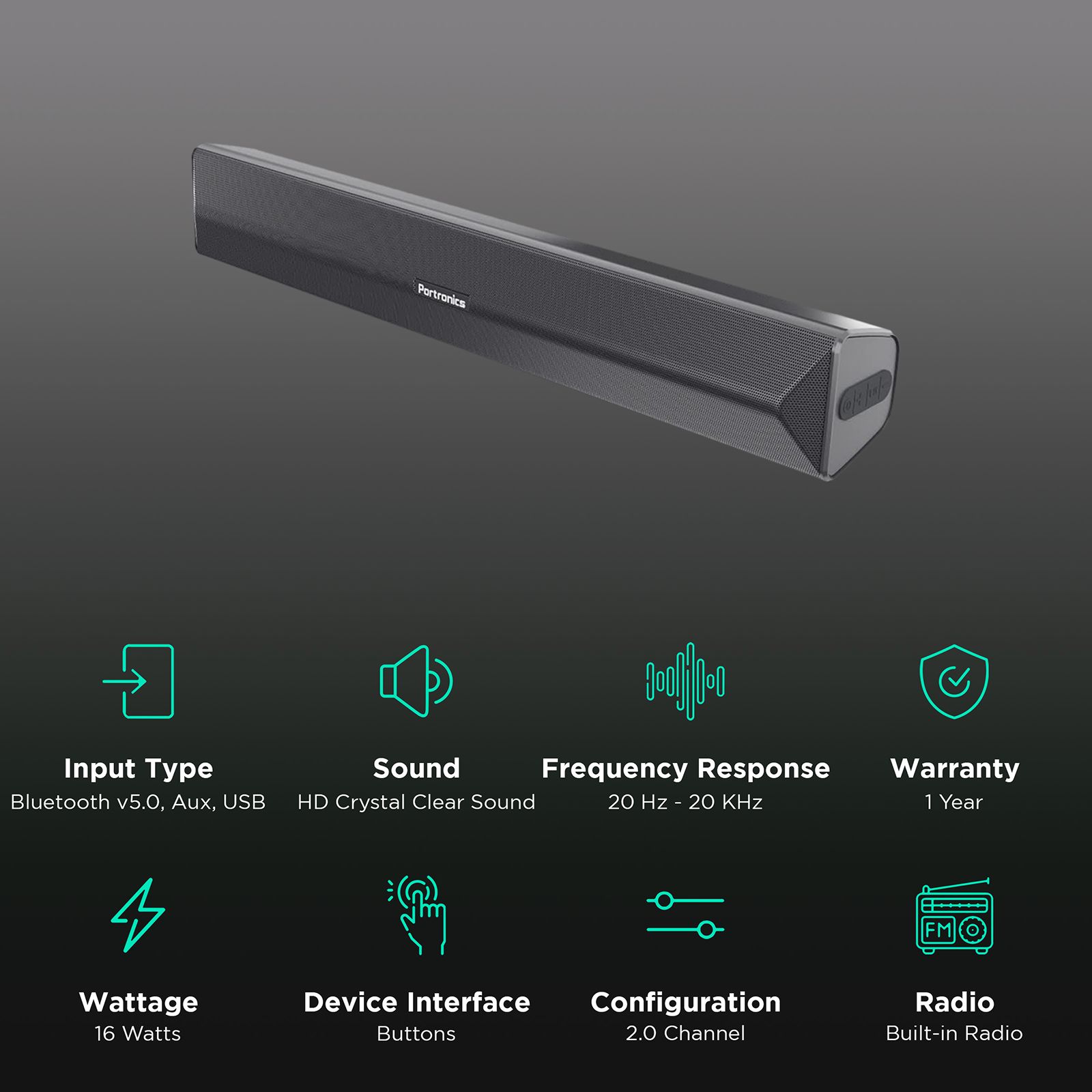 PORTRONICS Pure Sound Pro IV 16W Soundbar with Remote (High Bass, 2.0 Channel, Black) PORTRONICS Pure Sound Pro IV 16W Soundbar with Remote (High Bass, 2.0 Channel, Black)_2