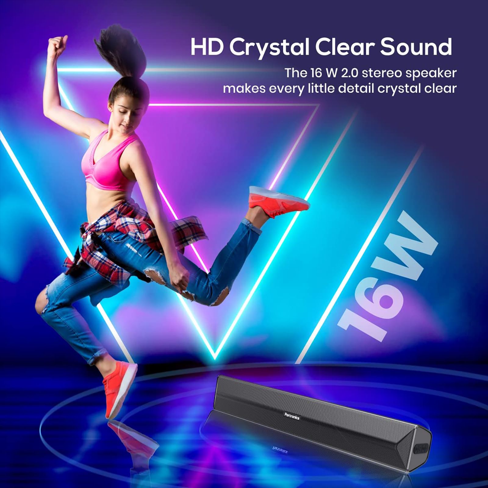 PORTRONICS Pure Sound Pro IV 16W Soundbar with Remote (High Bass, 2.0 Channel, Black) PORTRONICS Pure Sound Pro IV 16W Soundbar with Remote (High Bass, 2.0 Channel, Black)_4