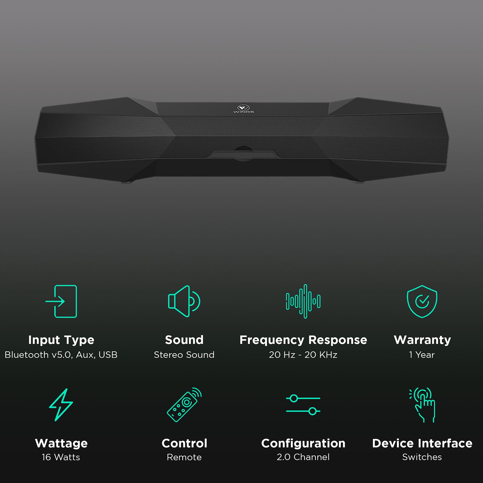 WINGS Center Stage 100 16W Bluetooth Soundbar (Stereo Sound, 2.0 Channel, Black) WINGS Center Stage 100 16W Bluetooth Soundbar (Stereo Sound, 2.0 Channel, Black)_2