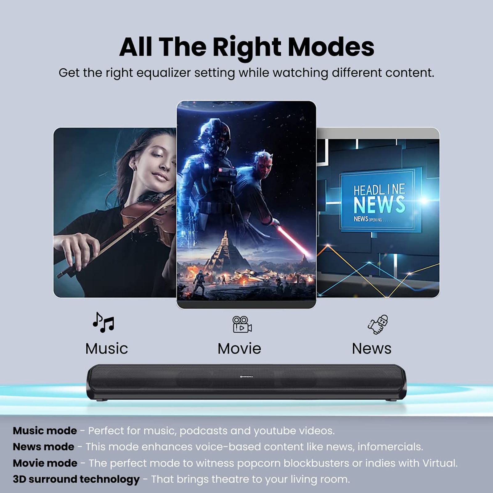 PORTRONICS Sound Slick 6 60W Bluetooth Soundbar with Remote (Virtual 3D Surround Sound Technology, Black) PORTRONICS Sound Slick 6 60W Bluetooth Soundbar with Remote (Virtual 3D Surround Sound Technology, Black)_9