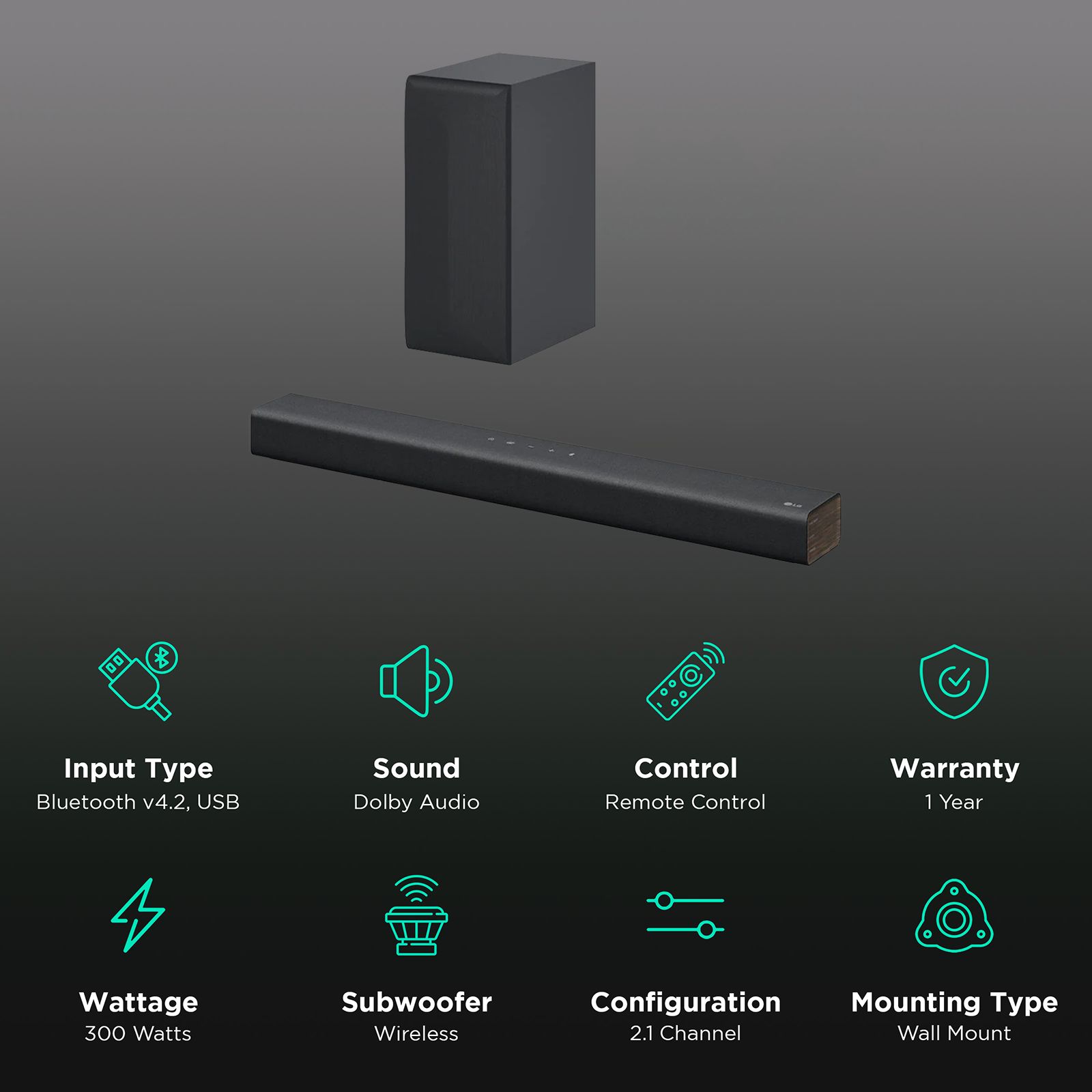 LG S40Q 300W Bluetooth Soundbar with Remote (Dolby Digital, 2.1 Channel, Black) LG S40Q 300W Bluetooth Soundbar with Remote (Dolby Digital, 2.1 Channel, Black)_2