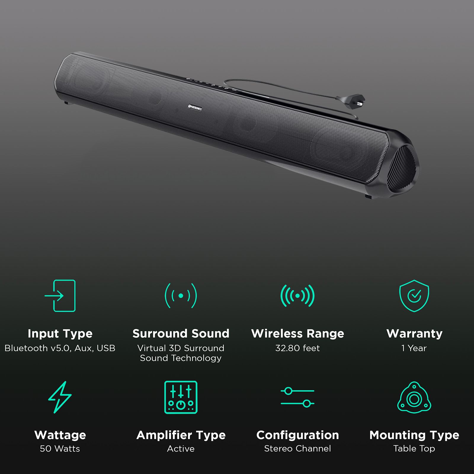 PORTRONICS Sound Slick 7 50W Bluetooth Soundbar (Virtual 3D Surround Sound Technology, Black) PORTRONICS Sound Slick 7 50W Bluetooth Soundbar (Virtual 3D Surround Sound Technology, Black)_2