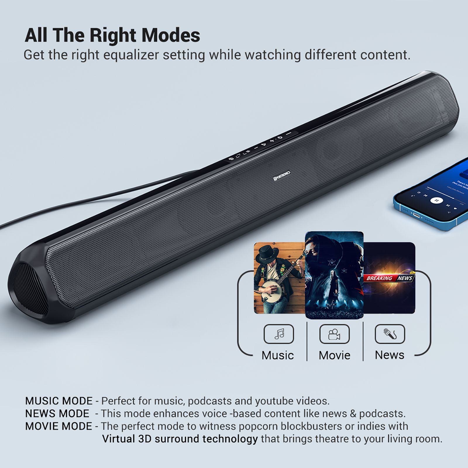PORTRONICS Sound Slick 7 50W Bluetooth Soundbar (Virtual 3D Surround Sound Technology, Black) PORTRONICS Sound Slick 7 50W Bluetooth Soundbar (Virtual 3D Surround Sound Technology, Black)_6