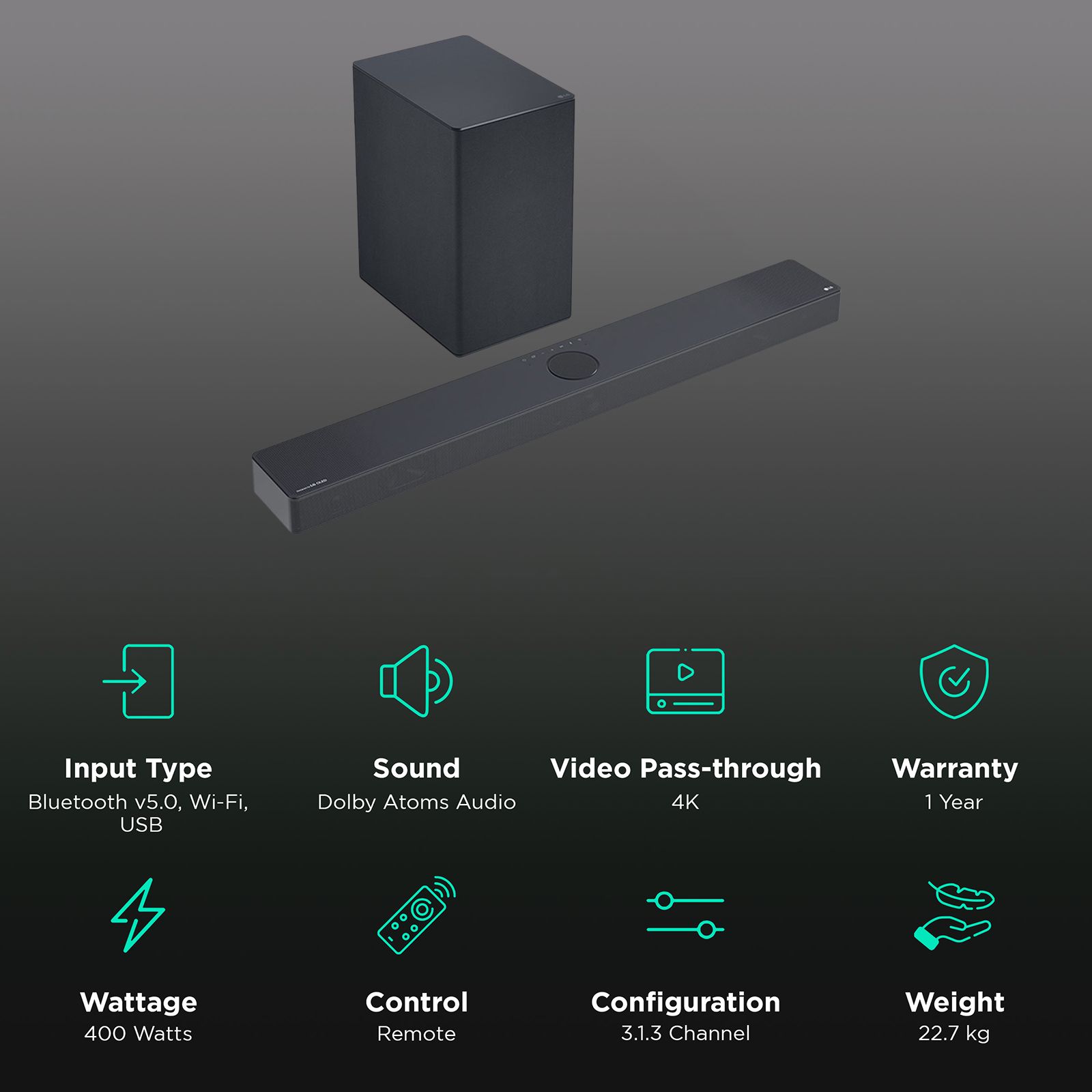LG SC9S 400W Bluetooth Soundbar with Remote (Dolby Atmos, 3.1.2 Channel, Black) LG SC9S 400W Bluetooth Soundbar with Remote (Dolby Atmos, 3.1.2 Channel, Black)_2