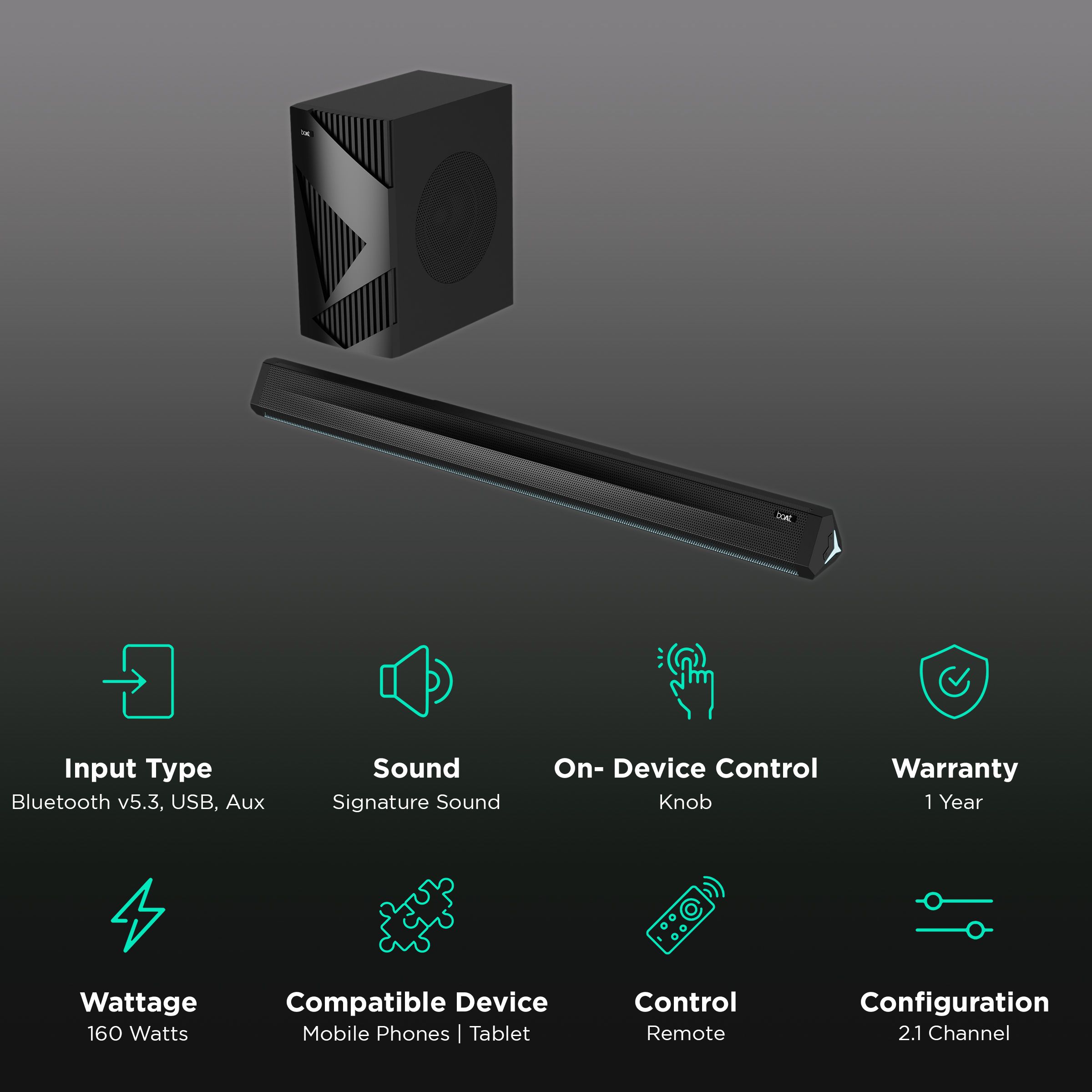 boAt Avante Bar Theme 160W Bluetooth Soundbar with Remote (Signature Sound, 2.1 Channel, Premium Black) boAt Avante Bar Theme 160W Bluetooth Soundbar with Remote (Signature Sound, 2.1 Channel, Premium Black)_2