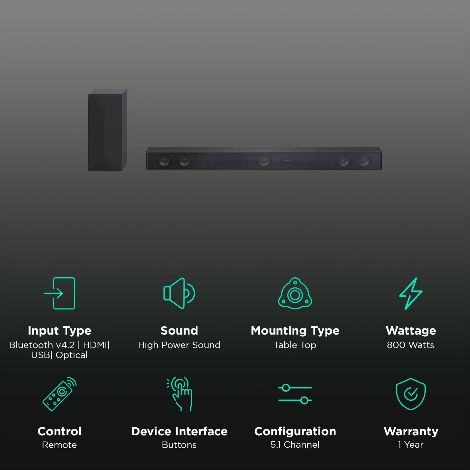 LG SH7Q 800W Bluetooth Soundbar with Remote (Dolby Digital, 5.1 Channel, Black)_2