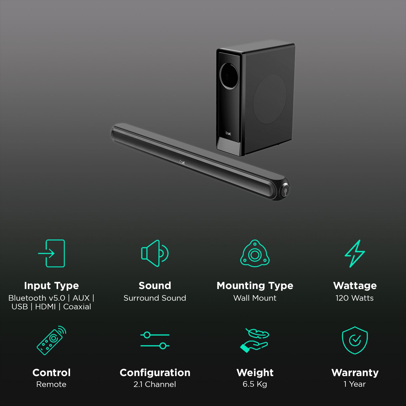 boAt Aavante Bar 1650D 120W Bluetooth Soundbar (Surround Sound, 2.1 Channel, Pitch Black)_2