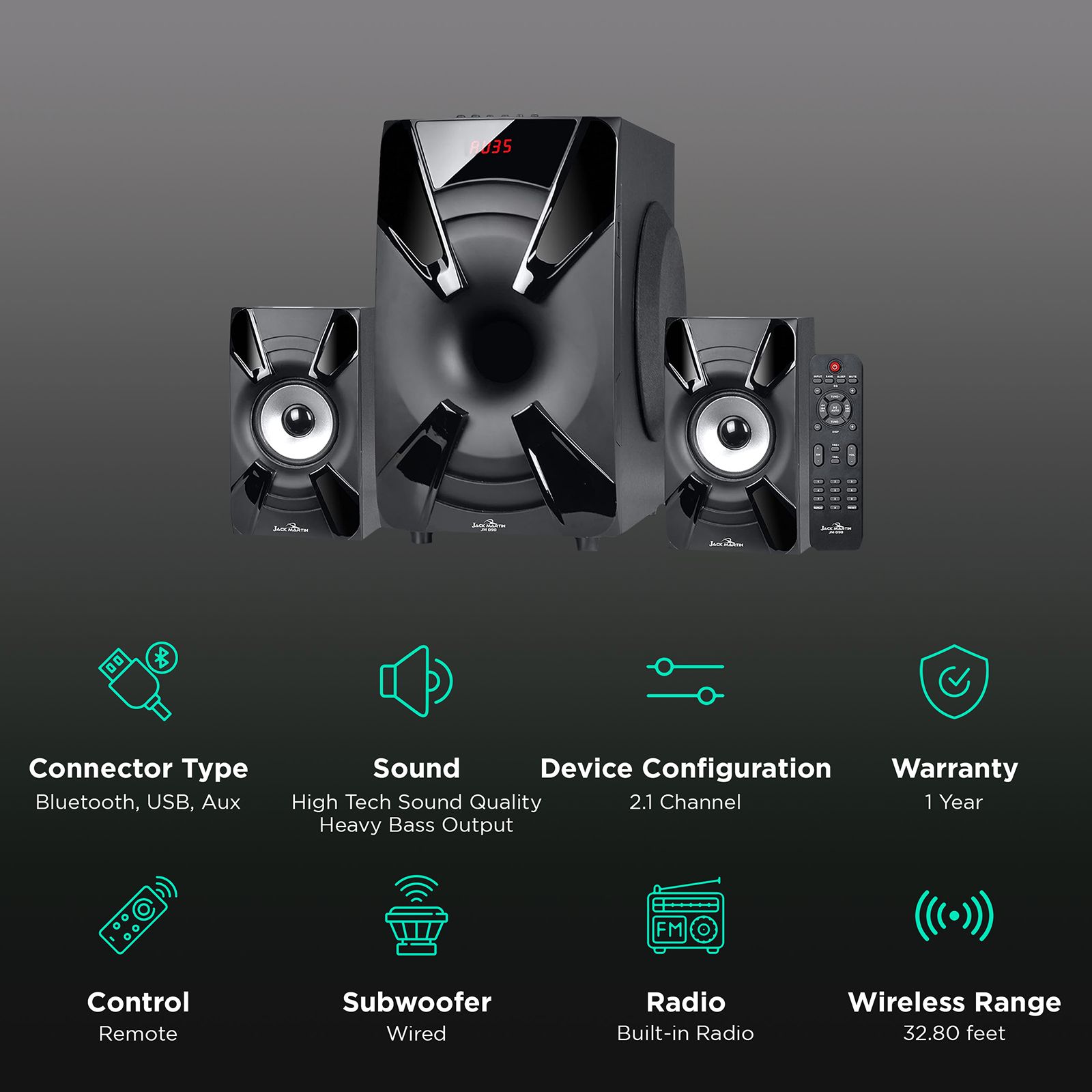 Jack Martin 80W Bluetooth Home Theatre with Remote (Heavy Bass Output, 2.1 Channel, Black) Jack Martin 80W Bluetooth Home Theatre with Remote (Heavy Bass Output, 2.1 Channel, Black)_2