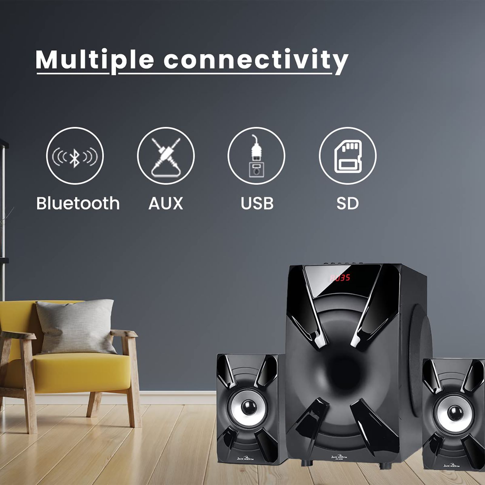 Jack Martin 80W Bluetooth Home Theatre with Remote (Heavy Bass Output, 2.1 Channel, Black) Jack Martin 80W Bluetooth Home Theatre with Remote (Heavy Bass Output, 2.1 Channel, Black)_6