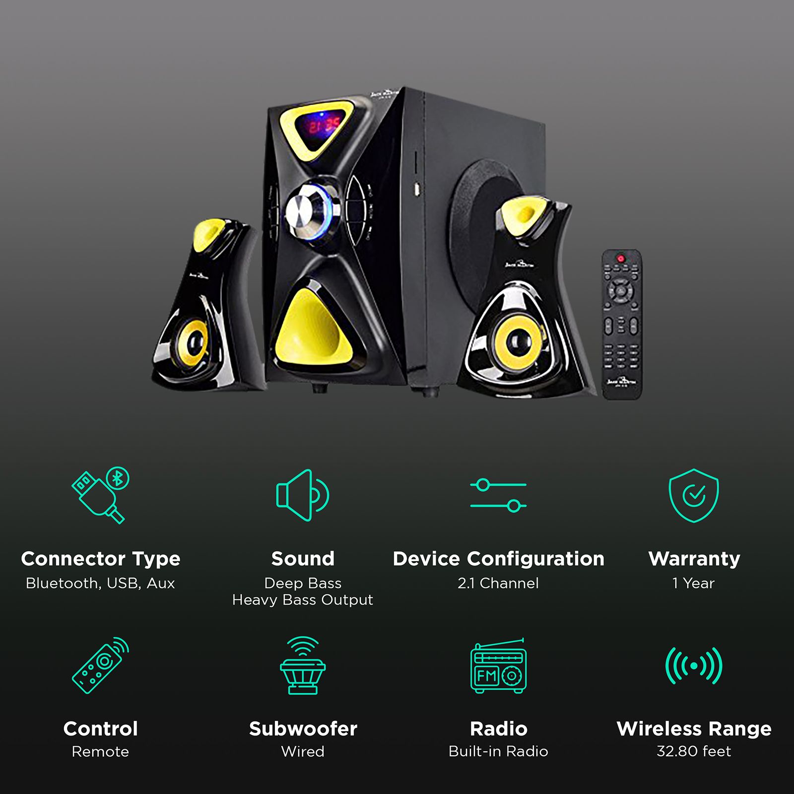 Jack Martin 126W Bluetooth Home Theatre with Remote (Heavy Bass Output, 2.1 Channel, Black) Jack Martin 126W Bluetooth Home Theatre with Remote (Heavy Bass Output, 2.1 Channel, Black)_2