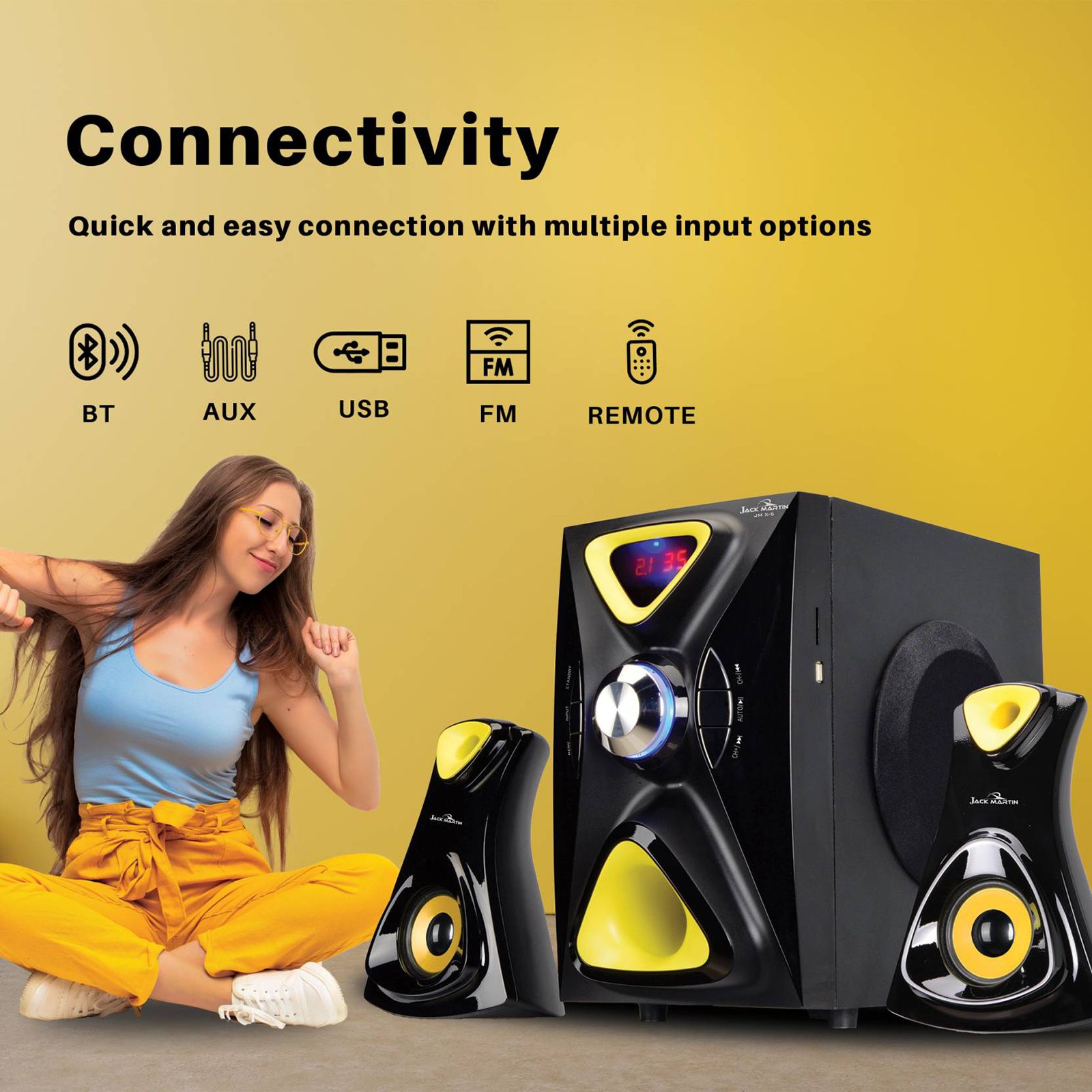 Jack Martin 126W Bluetooth Home Theatre with Remote (Heavy Bass Output, 2.1 Channel, Black) Jack Martin 126W Bluetooth Home Theatre with Remote (Heavy Bass Output, 2.1 Channel, Black)_5