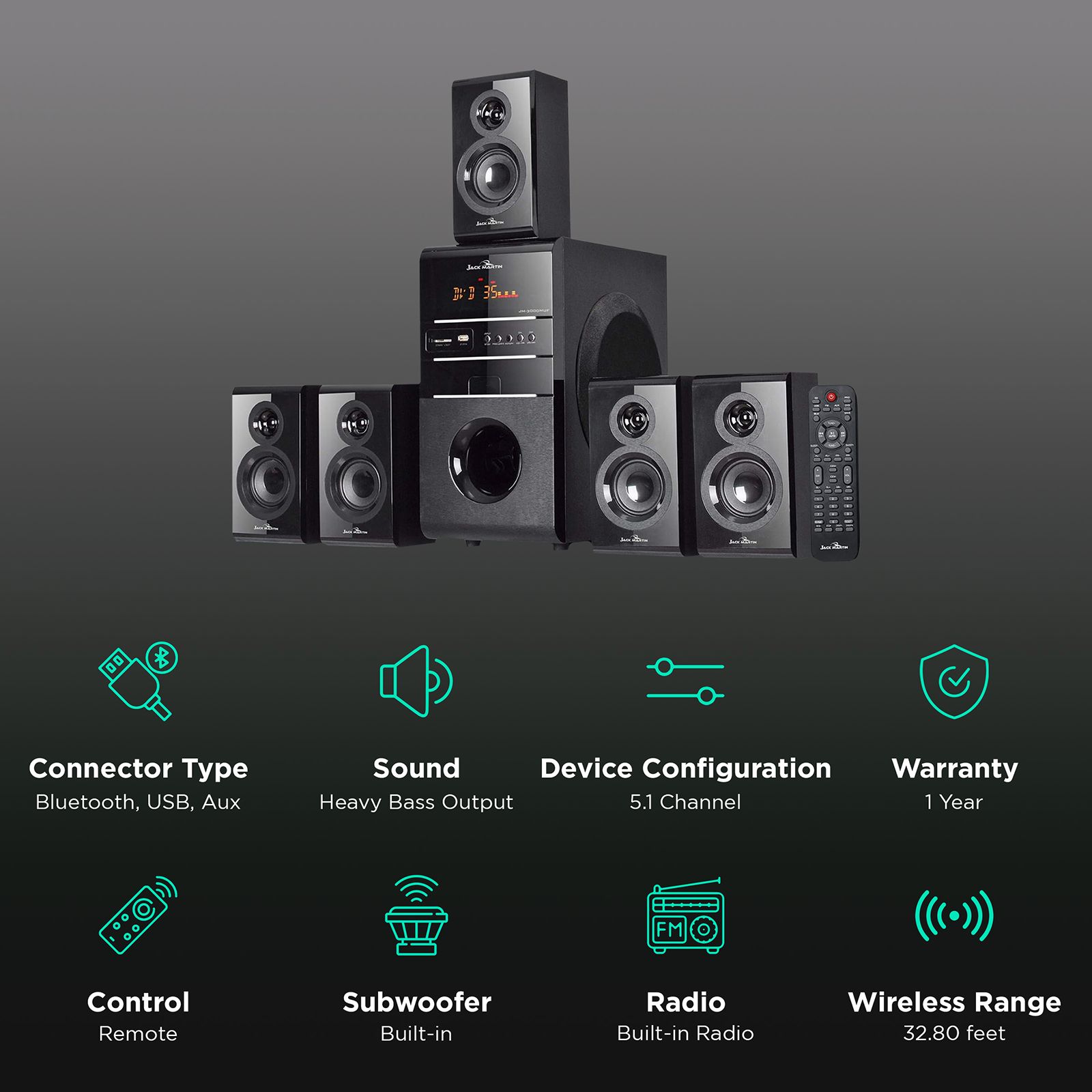 Jack Martin JM 3000 170W Bluetooth Home Theatre with Remote (Heavy Bass Output, 5.1 Channel, Black)_2