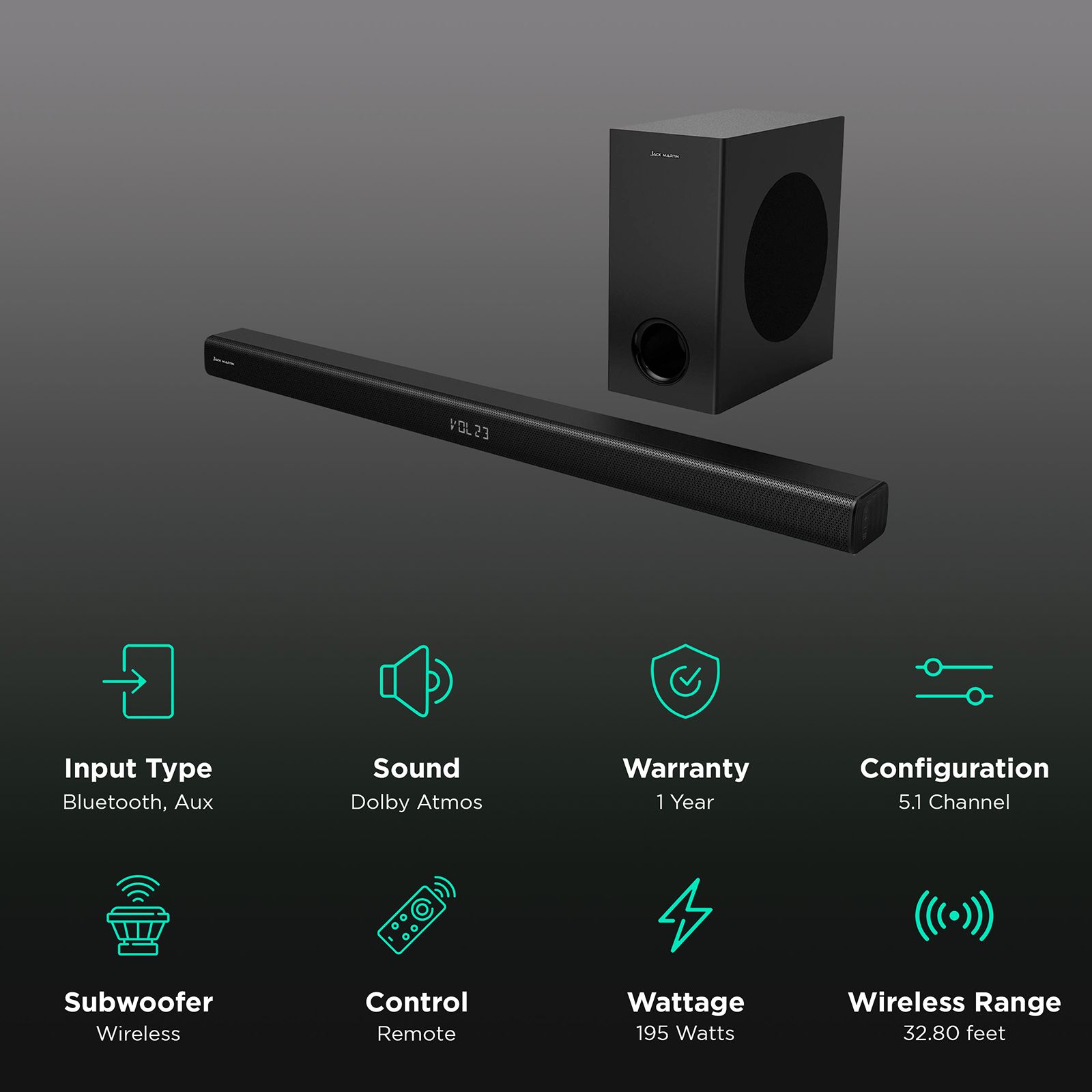 Jack Martin Cinebar 500 195W Bluetooth Soundbar with Remote (Dolby Digital, 5.1 Channel, Black) Jack Martin Cinebar 500 195W Bluetooth Soundbar with Remote (Dolby Digital, 5.1 Channel, Black)_2