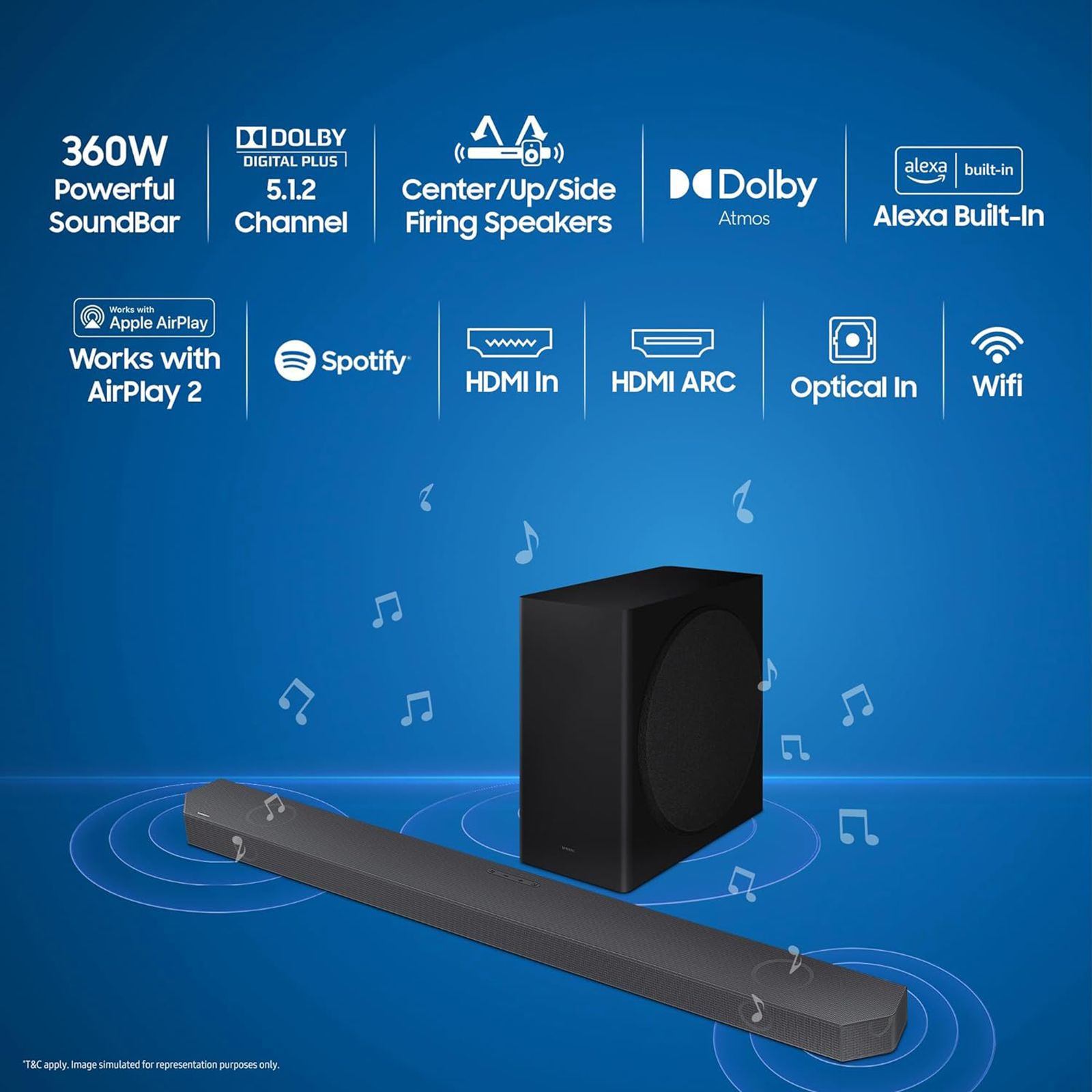 SAMSUNG HW-Q800C 320W Bluetooth Soundbar with Remote (Dolby Digital Plus, 5.1.2 Channel, Black)_14