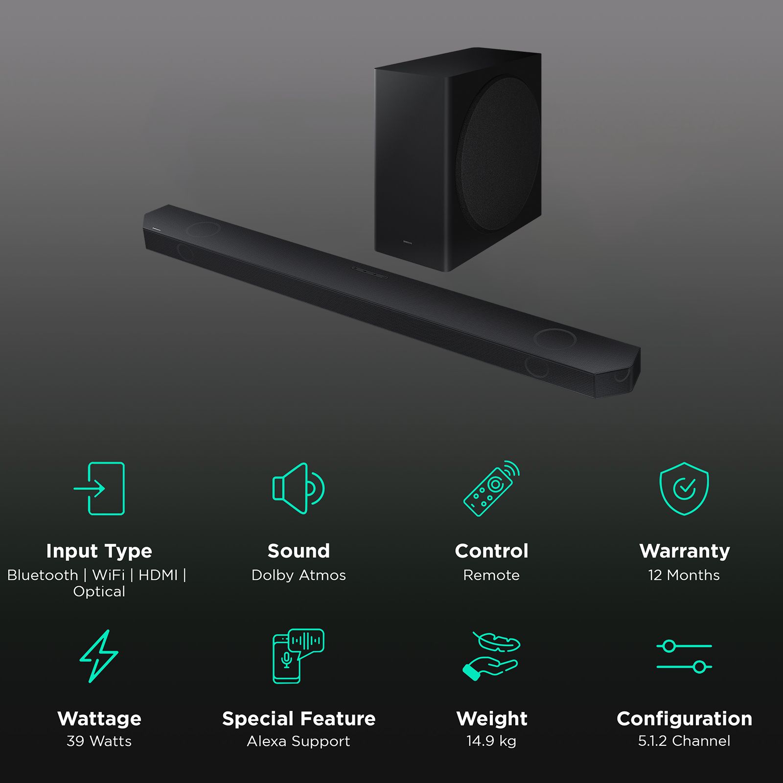 SAMSUNG HW-Q800C 320W Bluetooth Soundbar with Remote (Dolby Digital Plus, 5.1.2 Channel, Black)_2