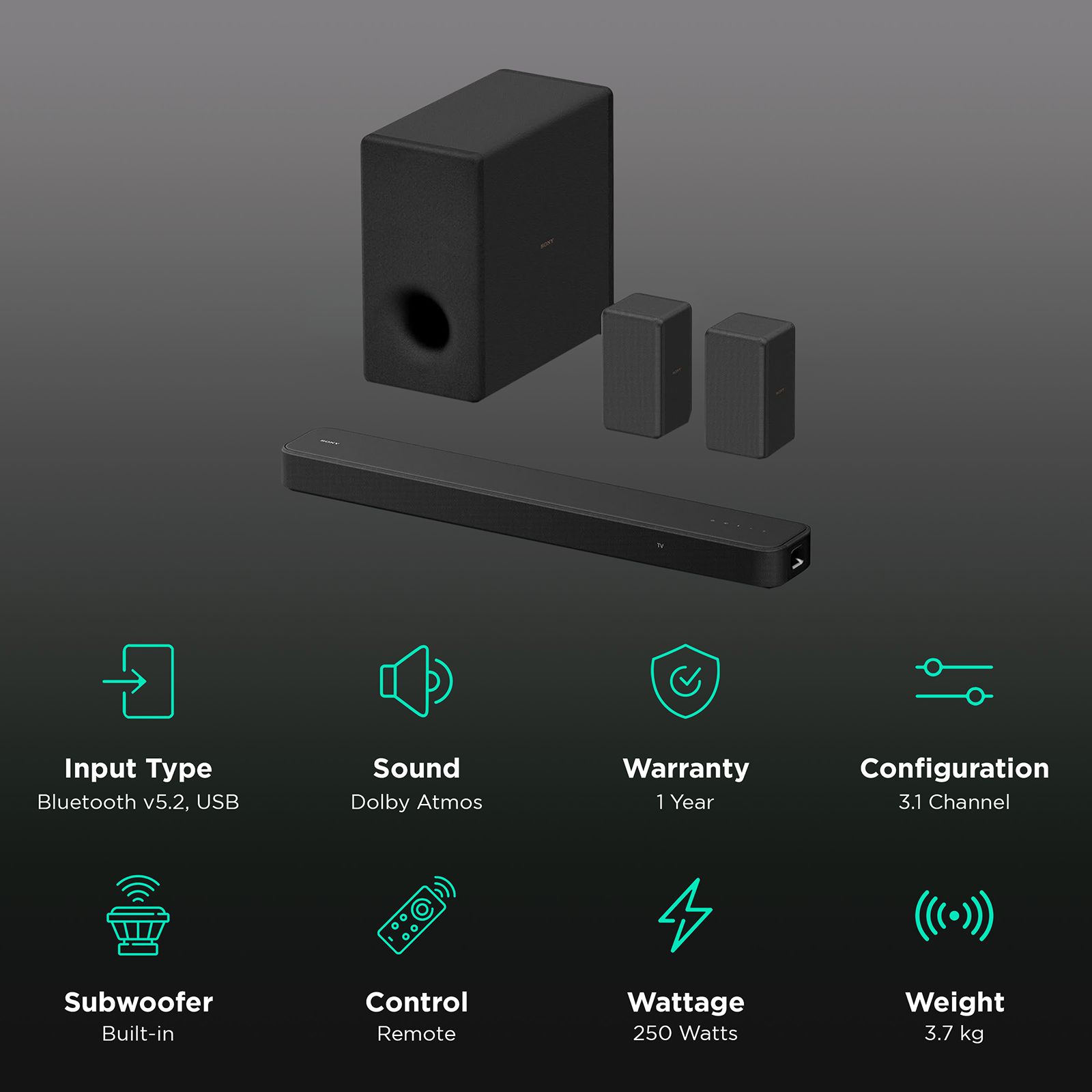 SONY HT-S2000 250W Bluetooth Soundbar with Remote (Dolby Atmos, 3.1 Channel, Black)_2