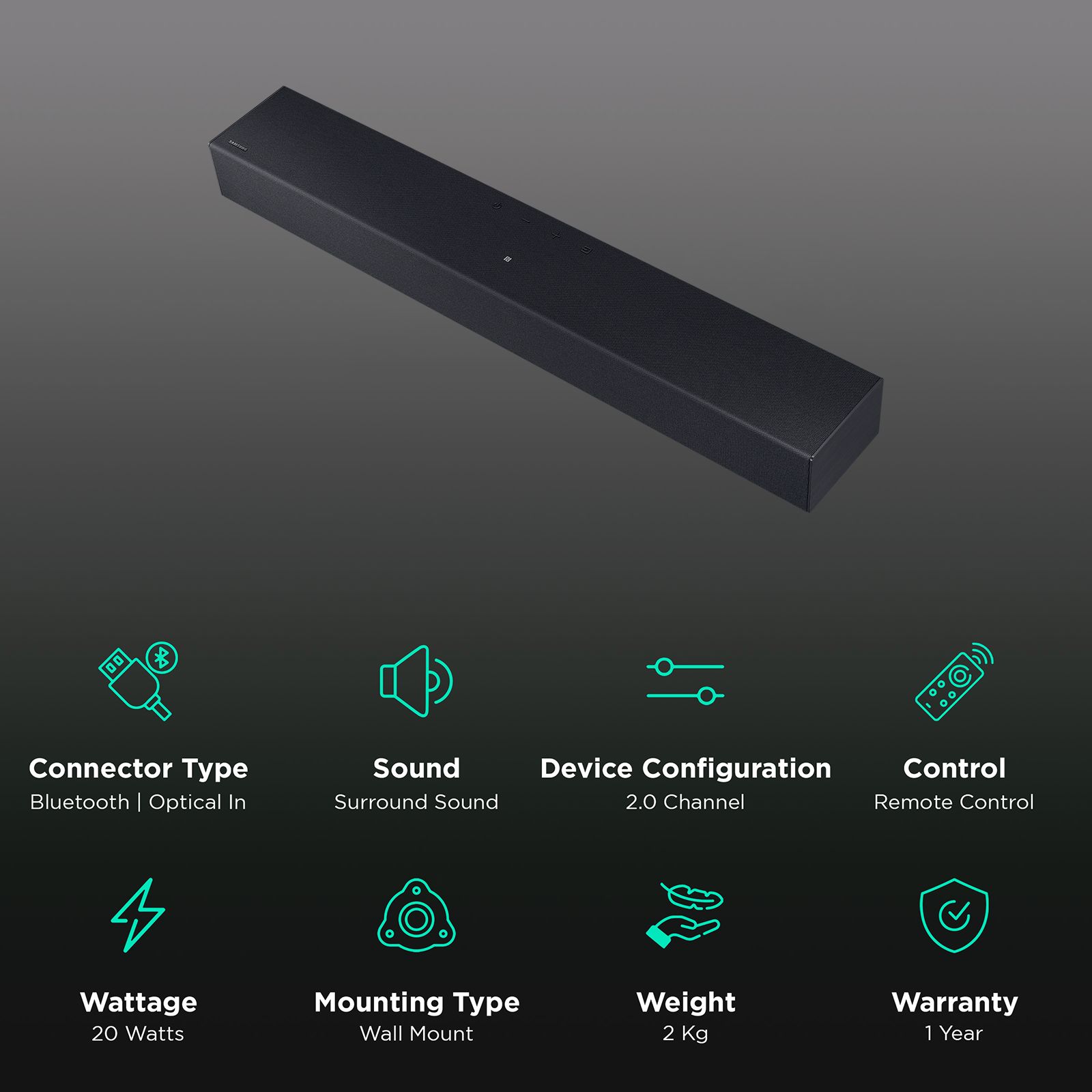 SAMSUNG HW-C400/XL 40W Bluetooth Soundbar with Remote (Surround Sound, 2.0 Channel, Black) SAMSUNG HW-C400/XL 40W Bluetooth Soundbar with Remote (Surround Sound, 2.0 Channel, Black)_2