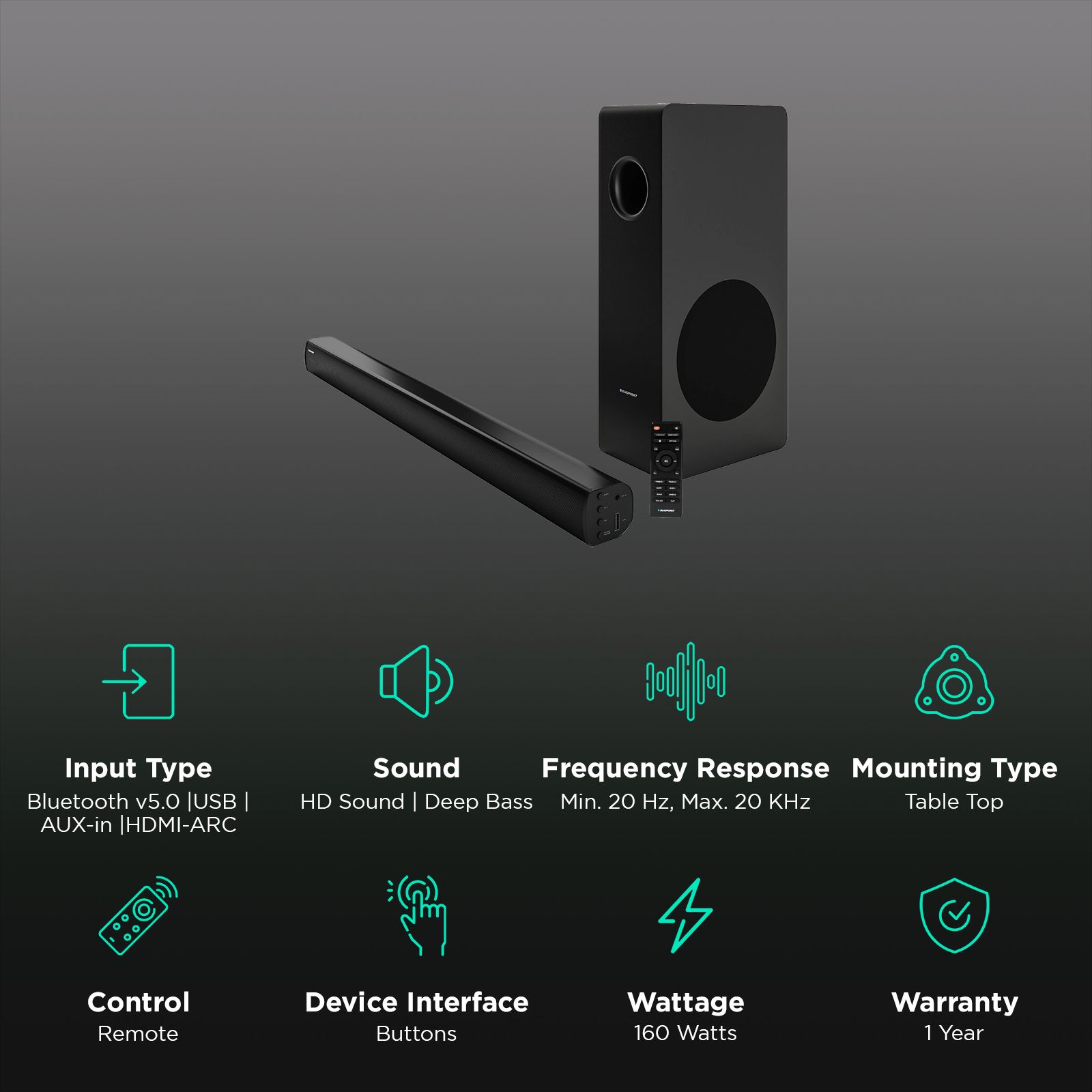 Blaupunkt SBW150 160W Bluetooth Soundbar with Remote (HD sound, 2.1 Channel, Black) Blaupunkt SBW150 160W Bluetooth Soundbar with Remote (HD sound, 2.1 Channel, Black)_2