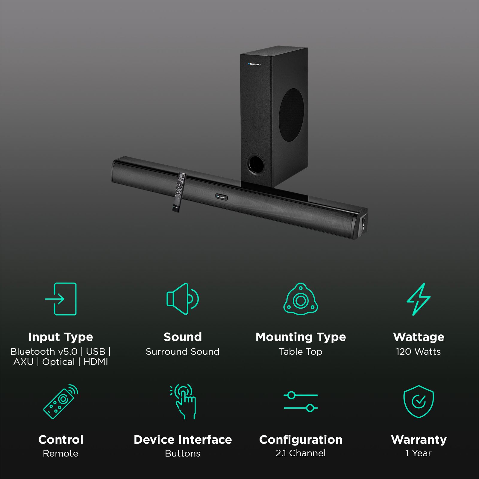 Blaupunkt SBW120 120 Watt Sound Bar with Remote ( 4 Preset EQ Modes, 2.1 Channel, Black )_2