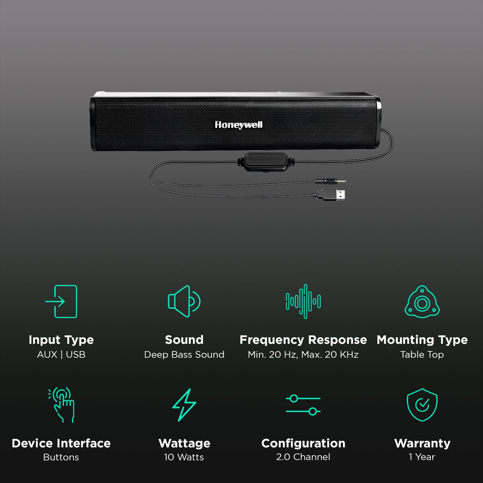 Honeywell Moxie V500 10W Soundbar (Deep Bass Sound, 2.0 Channel, Black)_2