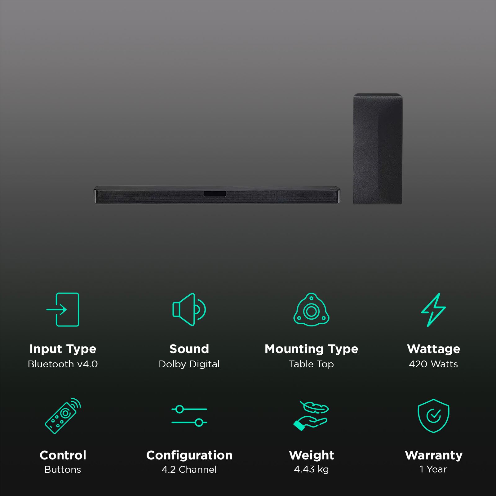 LG SNC4RDINDLLK 420W Bluetooth Soundbar (Dolby Digital, 4.2 Channel, Black) LG SNC4RDINDLLK 420W Bluetooth Soundbar (Dolby Digital, 4.2 Channel, Black)_2