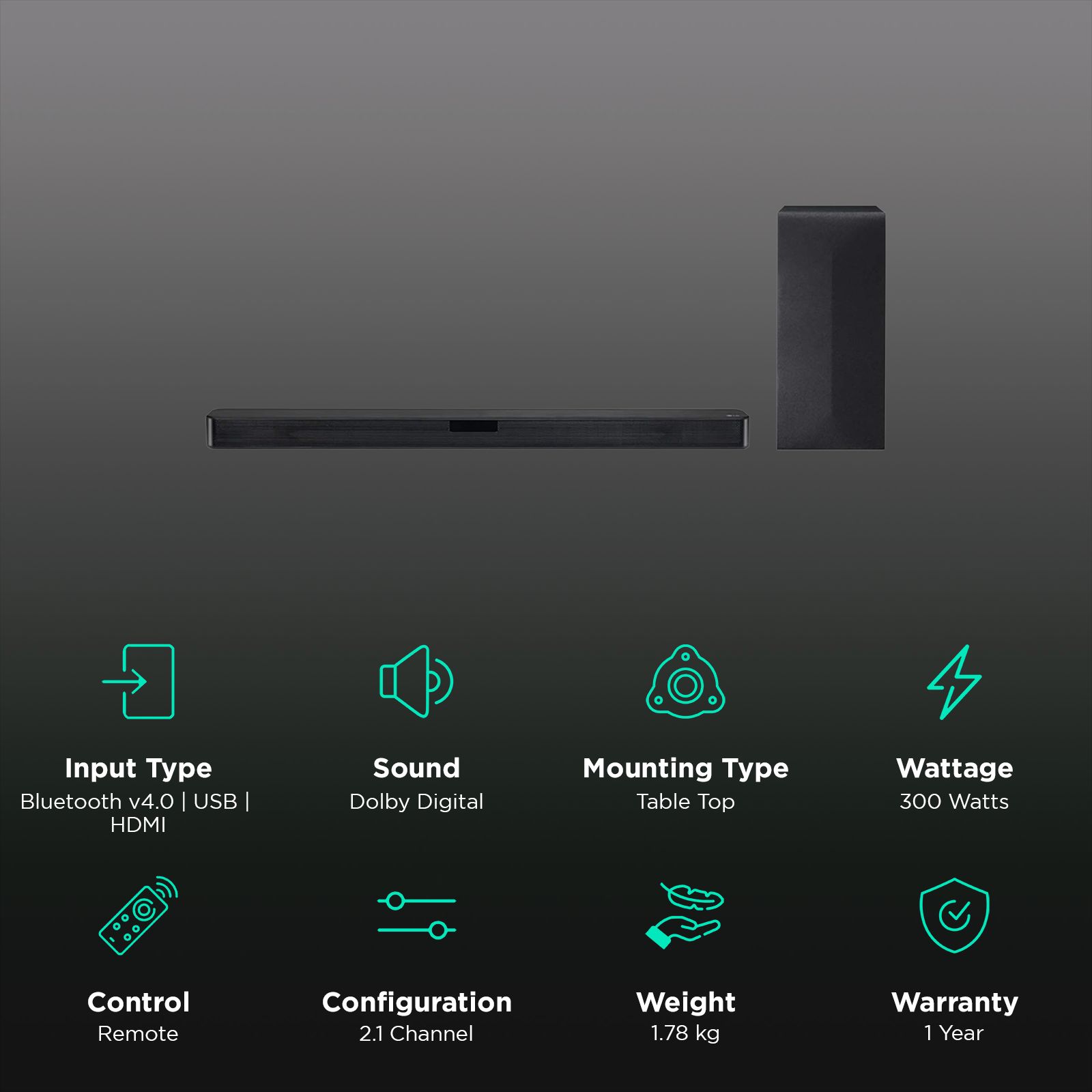 LG SN4 300W Bluetooth Soundbar with Remote (Dolby Digital, 2.1 Channel, Black) LG SN4 300W Bluetooth Soundbar with Remote (Dolby Digital, 2.1 Channel, Black)_2