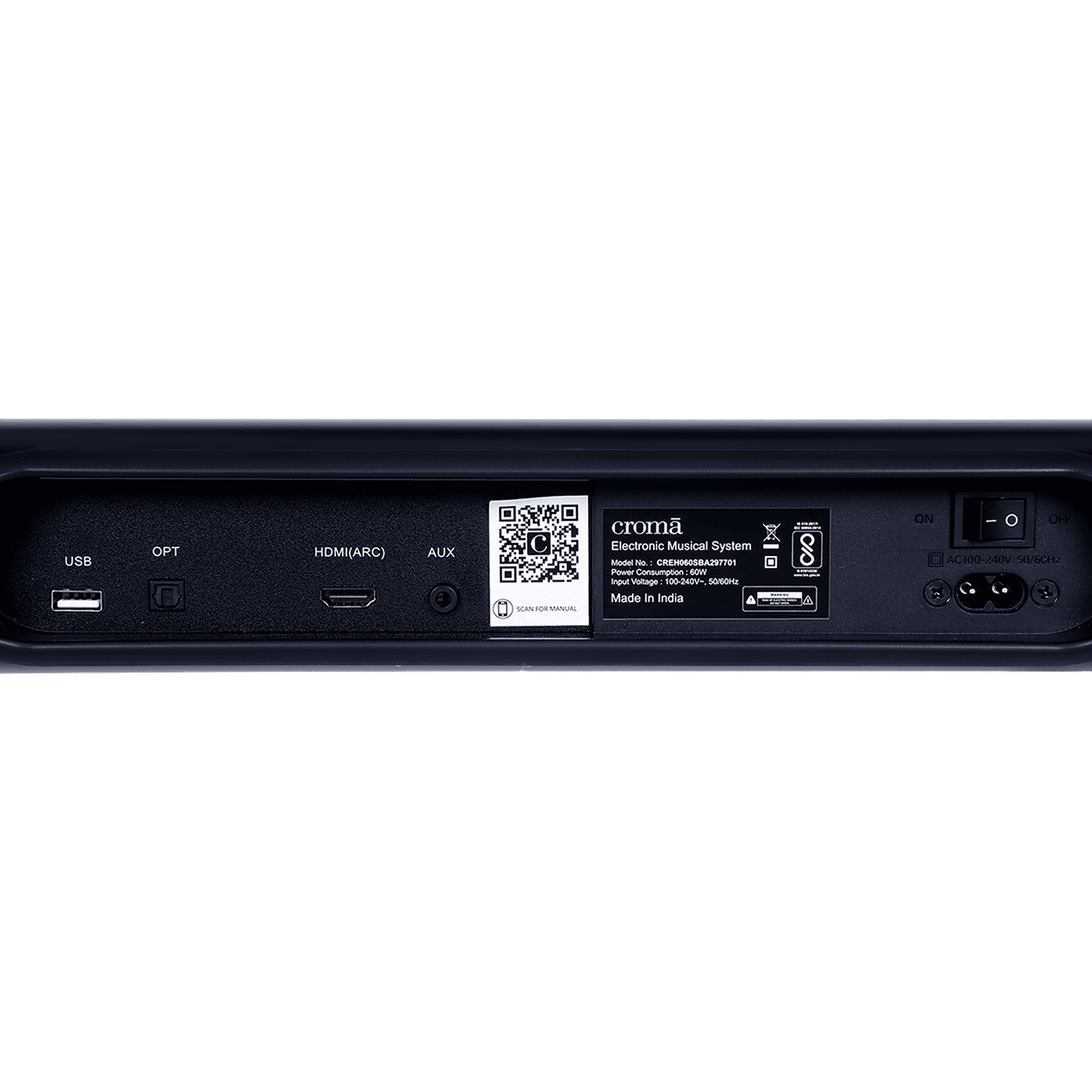 Croma 60W Bluetooth Soundbar with Remote (Preset EQ Modes, 2.0 Channel, Black) Croma 60W Bluetooth Soundbar with Remote (Preset EQ Modes, 2.0 Channel, Black)_5