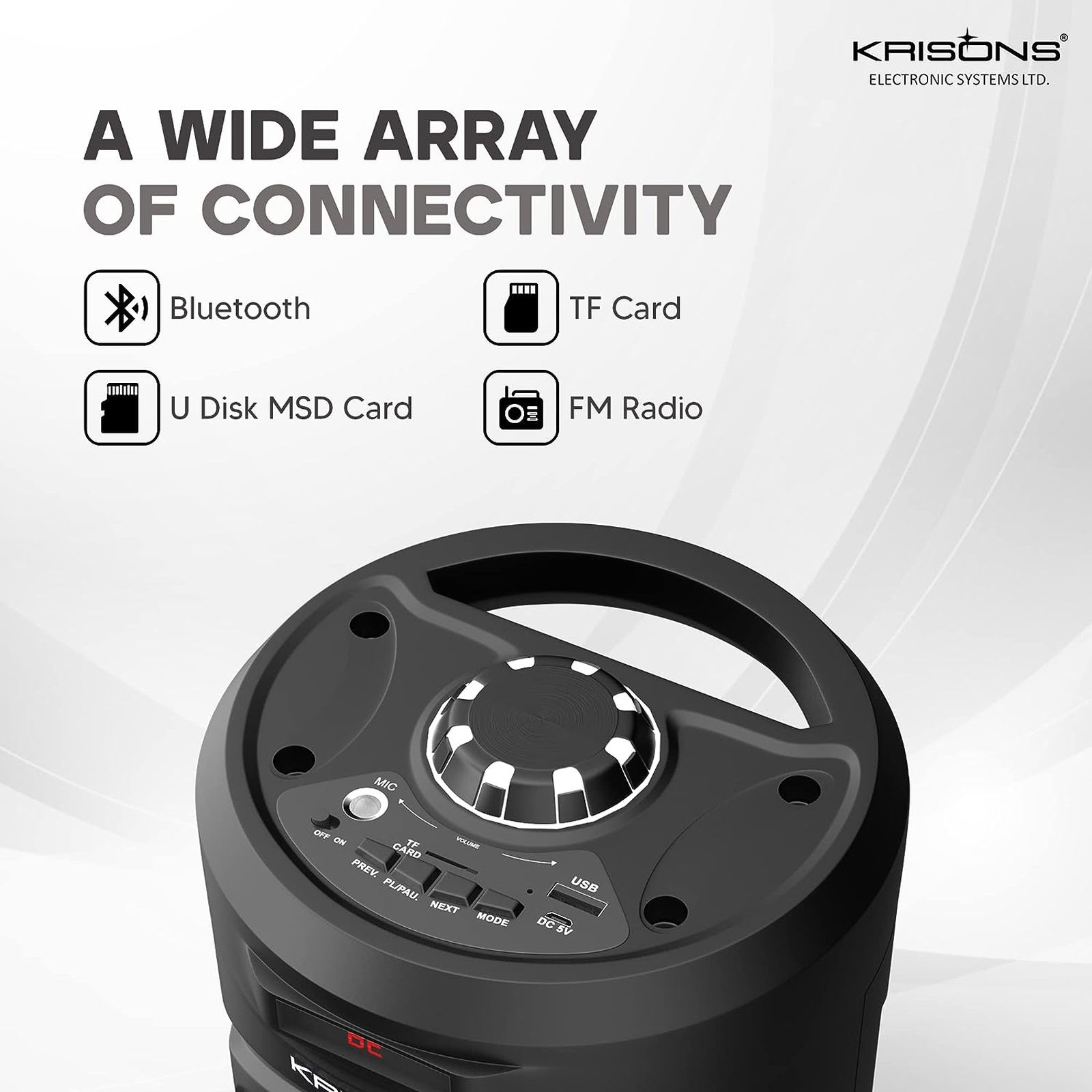 Krisons Cylender 40W Bluetooth Party Speaker with Mic (Flashing DJ Lights, 2.0 Channel, Black)_5
