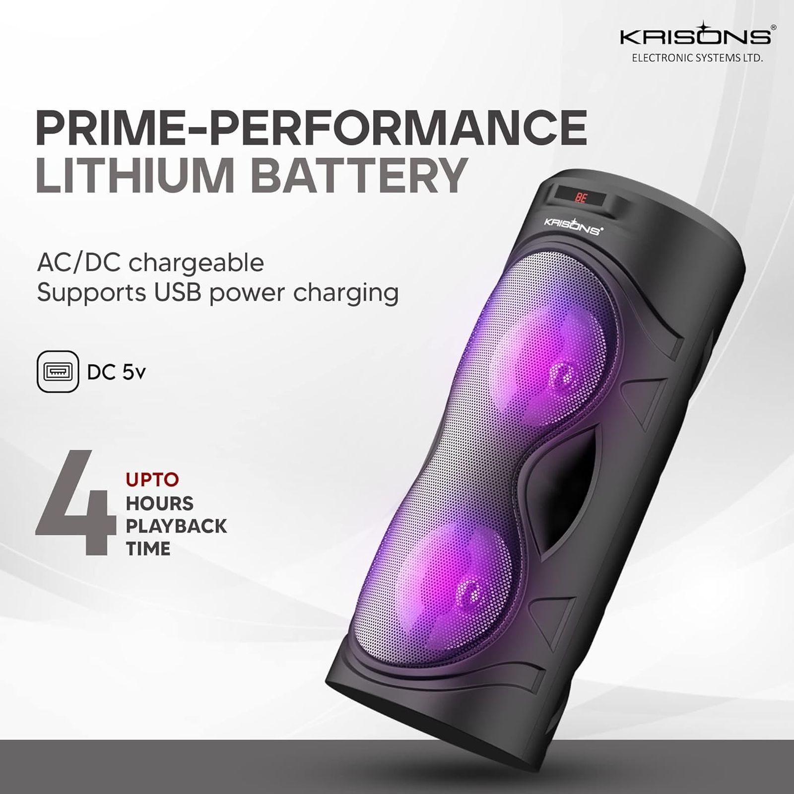 Krisons Cylender 40W Bluetooth Party Speaker with Mic (Flashing DJ Lights, 2.0 Channel, Black)_6